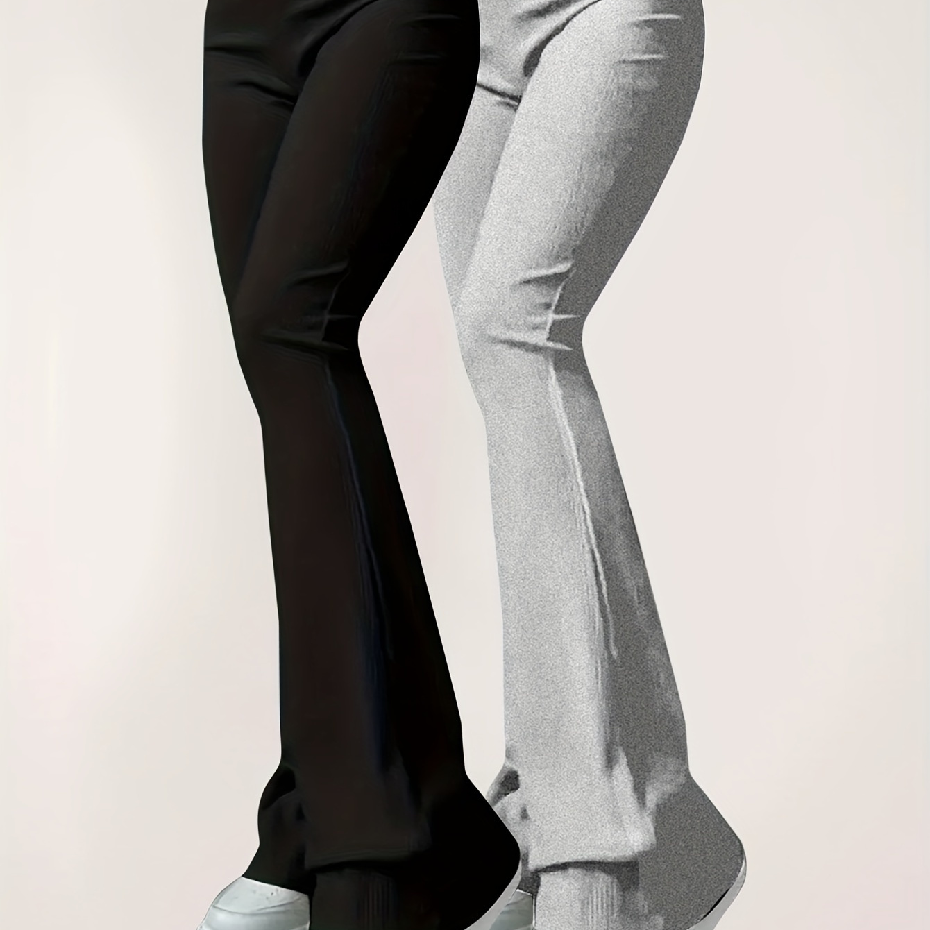 

Solid Flare Leg Pants 2 Pack, Casual High Waist Slim Pants, Women's Clothing