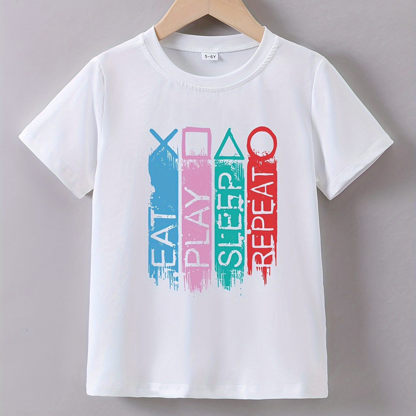 

Boys Casual T-shirt, Colorful Slogan Print Breathable Comfortable Crew Neck Top, Boys Summer Clothing