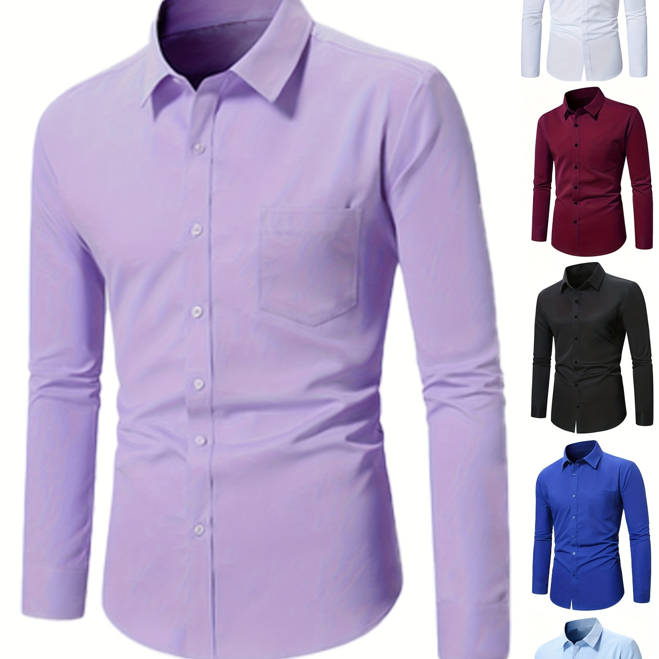 

Chemise ajustée pour homme de couleur unie, chemise à manches longues à simple boutonnage avec poche poitrine, design pour les professionnelles et .