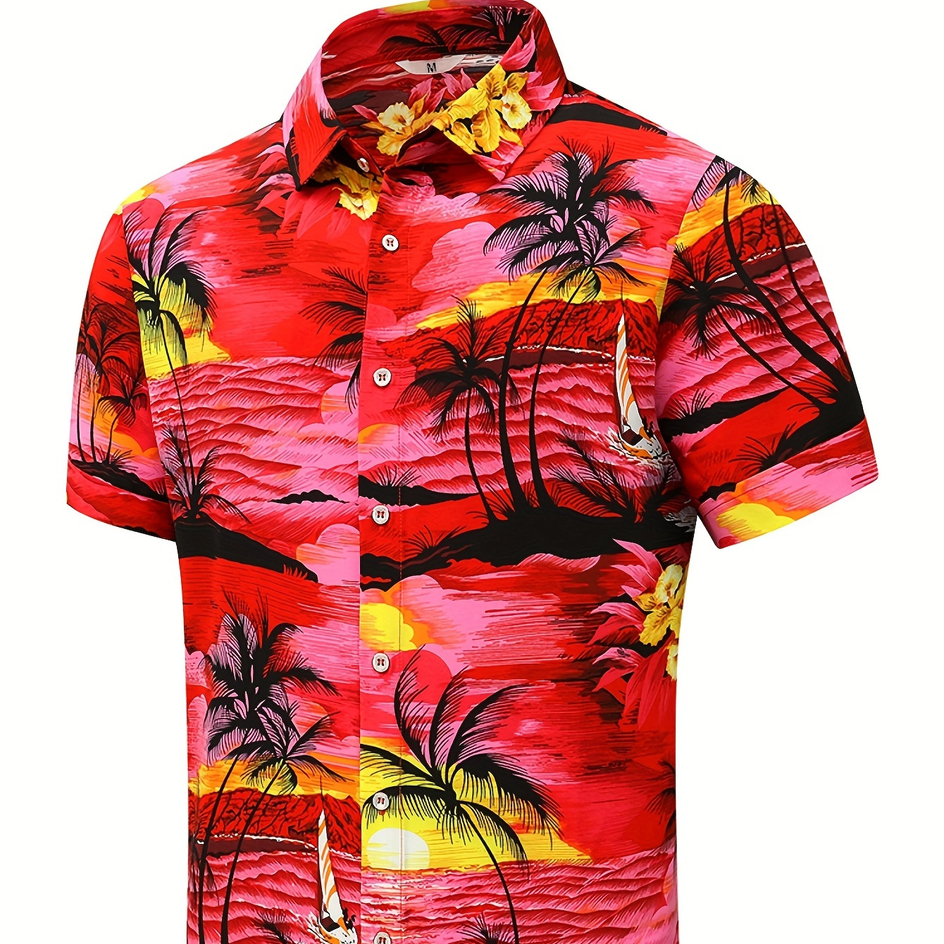 

Coconut Tree Hawaiian Style Pattern Men's Fashionable And Simple Short Sleeve Button Casual Lapel Shirt, Trendy And Versatile, Suitable For Summer Dates, Beach Holiday, As Gifts, Men's Clothing