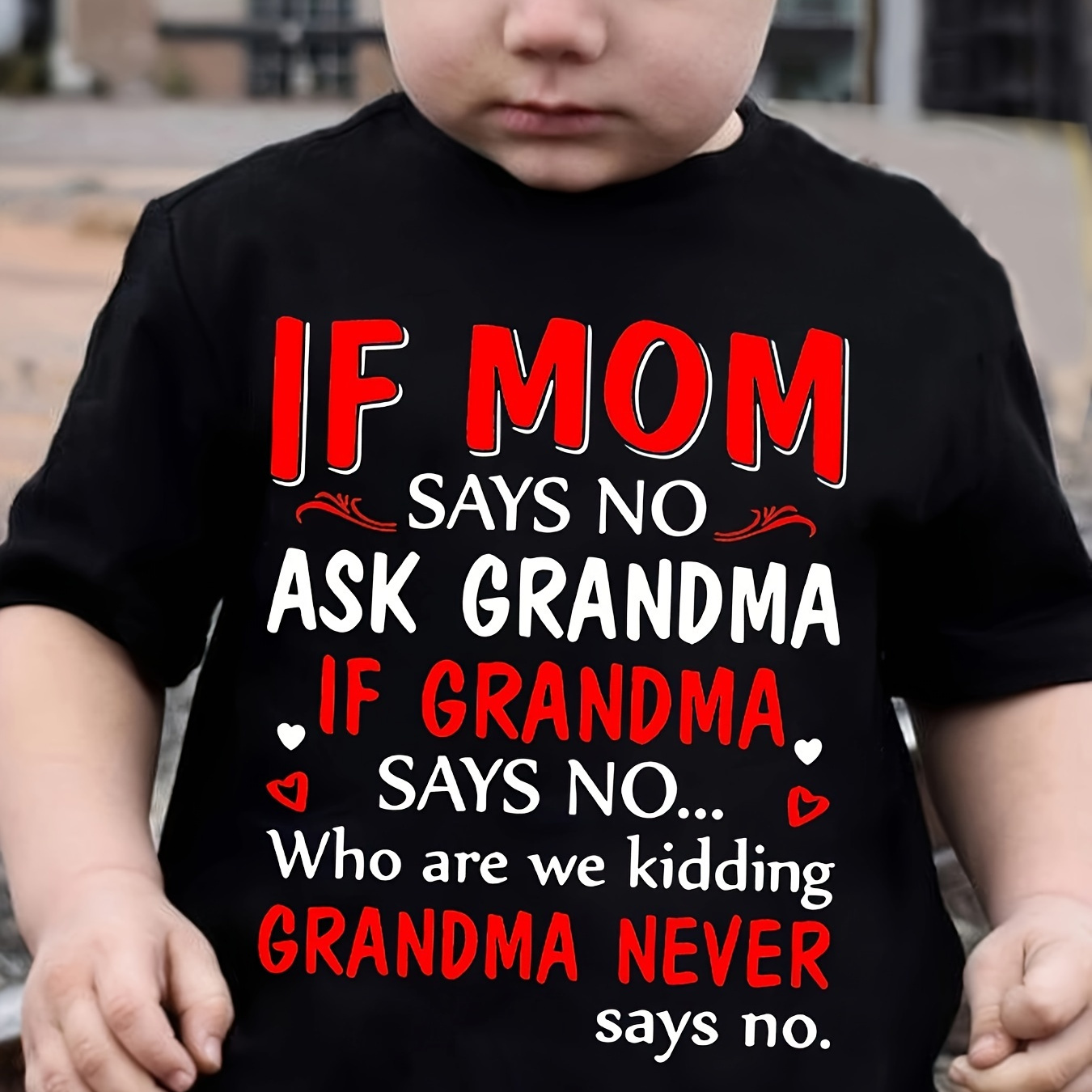 

Boy's T-shirt, If Mom Says No Ask Grandma Print Vibrant Short Sleeve Crew Neck Summer Tee Tops