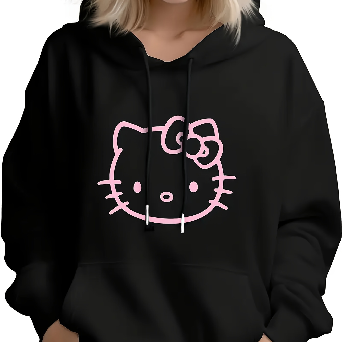 

Hooded Design| Sanrio Hello Kitty Graphic Hoodie For Women - Cozy Polyester Casual Sweatshirt With Drawstring & Large Pockets, Machine Washable, , Sweater Hoodie, Sanrio