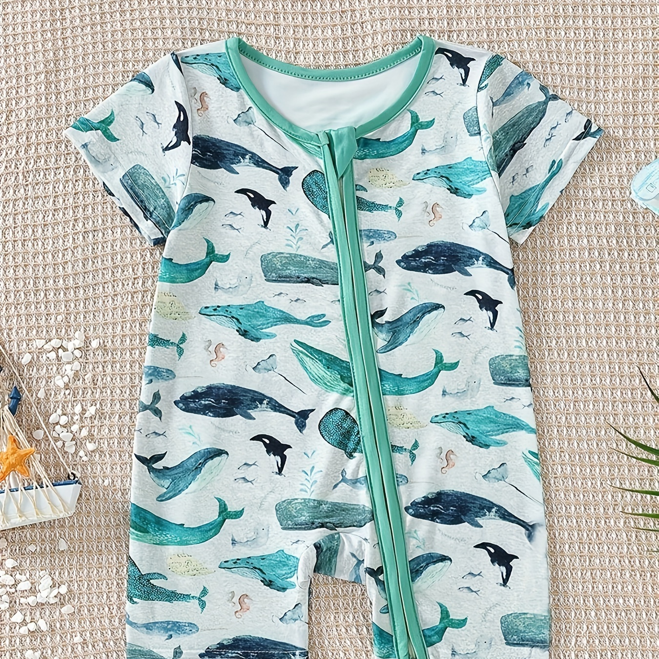 

Infant Boys' Cartoon Animal All-over Print Romper, Casual Zippered Short Sleeve Jumpsuit, Comfy Baby Clothes