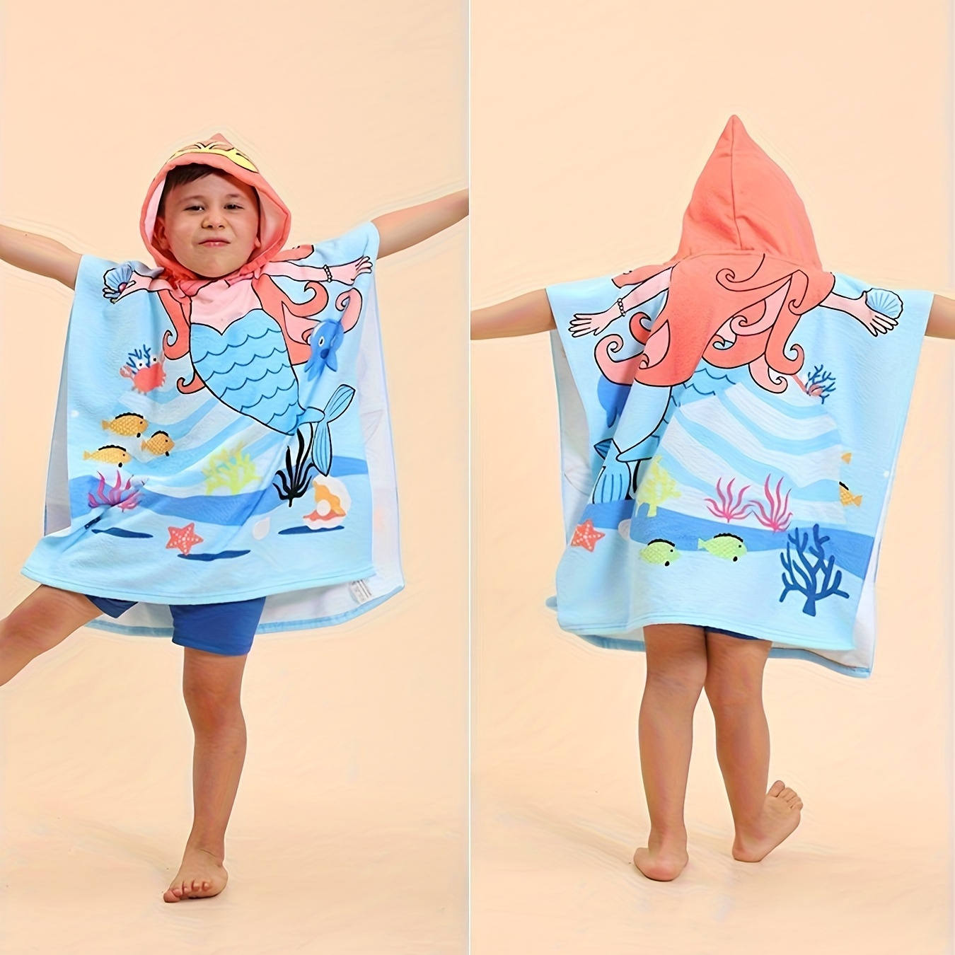

Kids Cartoon Bath Towel, Girls Mermaid Bath Towel & Boys Dinosaur Hooded Bathrobe, Summer Vacation Style