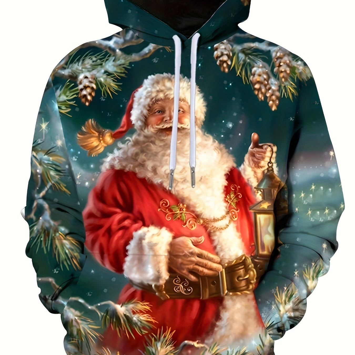 Plus Size Men's Anime Santa Claus Print Hoodies Fashion Casual Hooded Sweatshirt Fall Winter, Christmas Men's Clothing