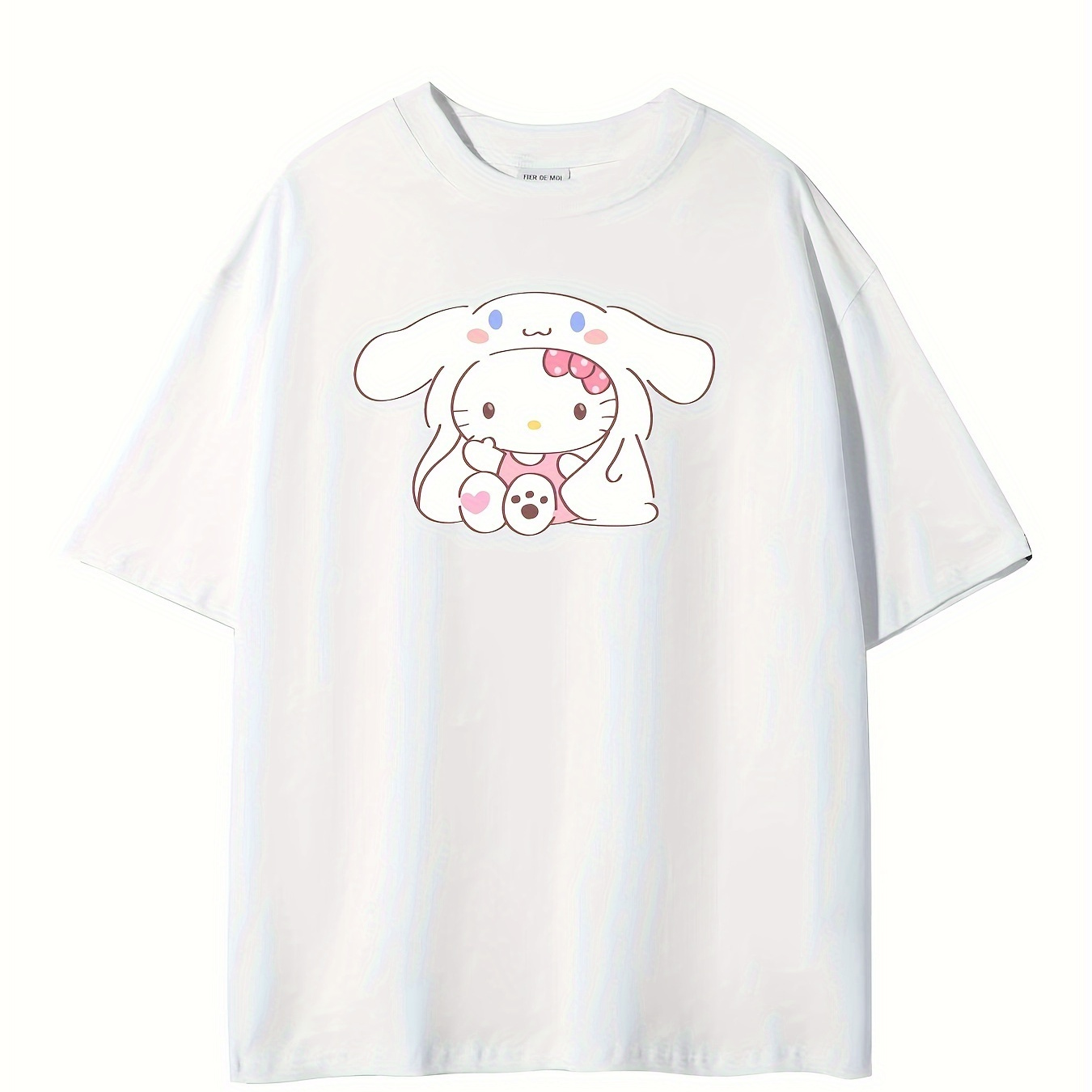 

Cute Hello Kitty, My Melody Collar Print, Casual, Fashionable, Comfortable Round Neck Regular T-shirt