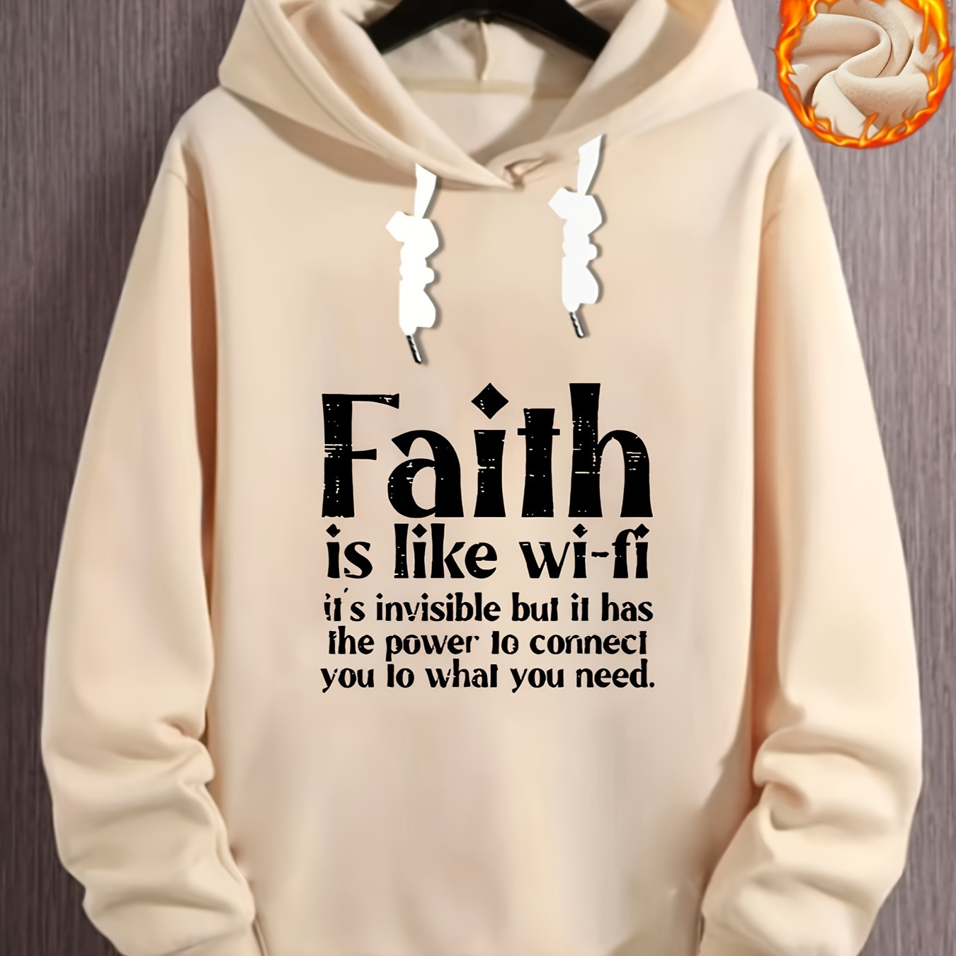 

Plus Size Men's "faith" Print Hooded Sweatshirt For Fall Winter, Men's Clothing