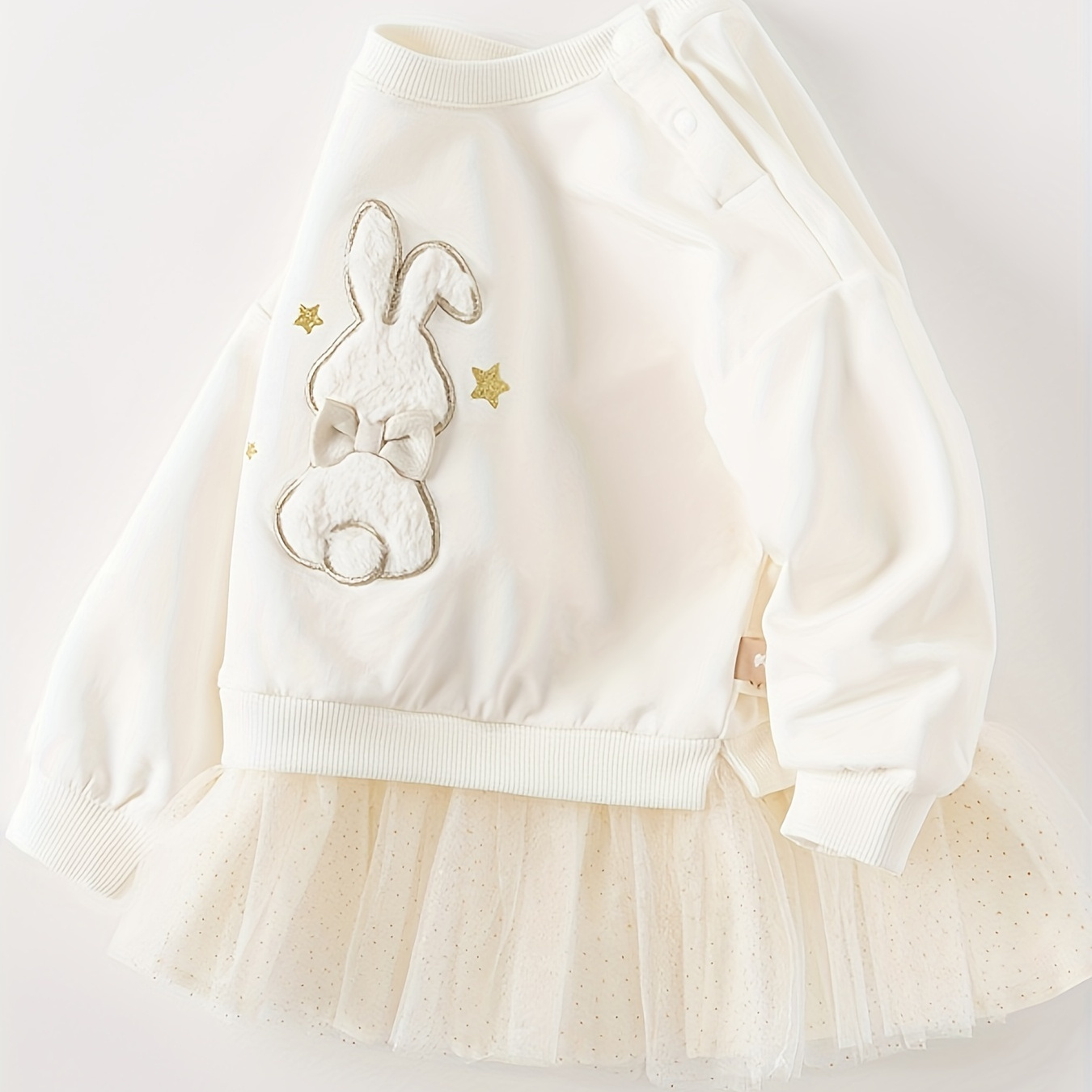 

Dave&bella Girls Breathable & Cute Long Sleeve Snap Button Rabbit Stitched Mesh Hem Cotton Sweatshirt For Spring & Fall