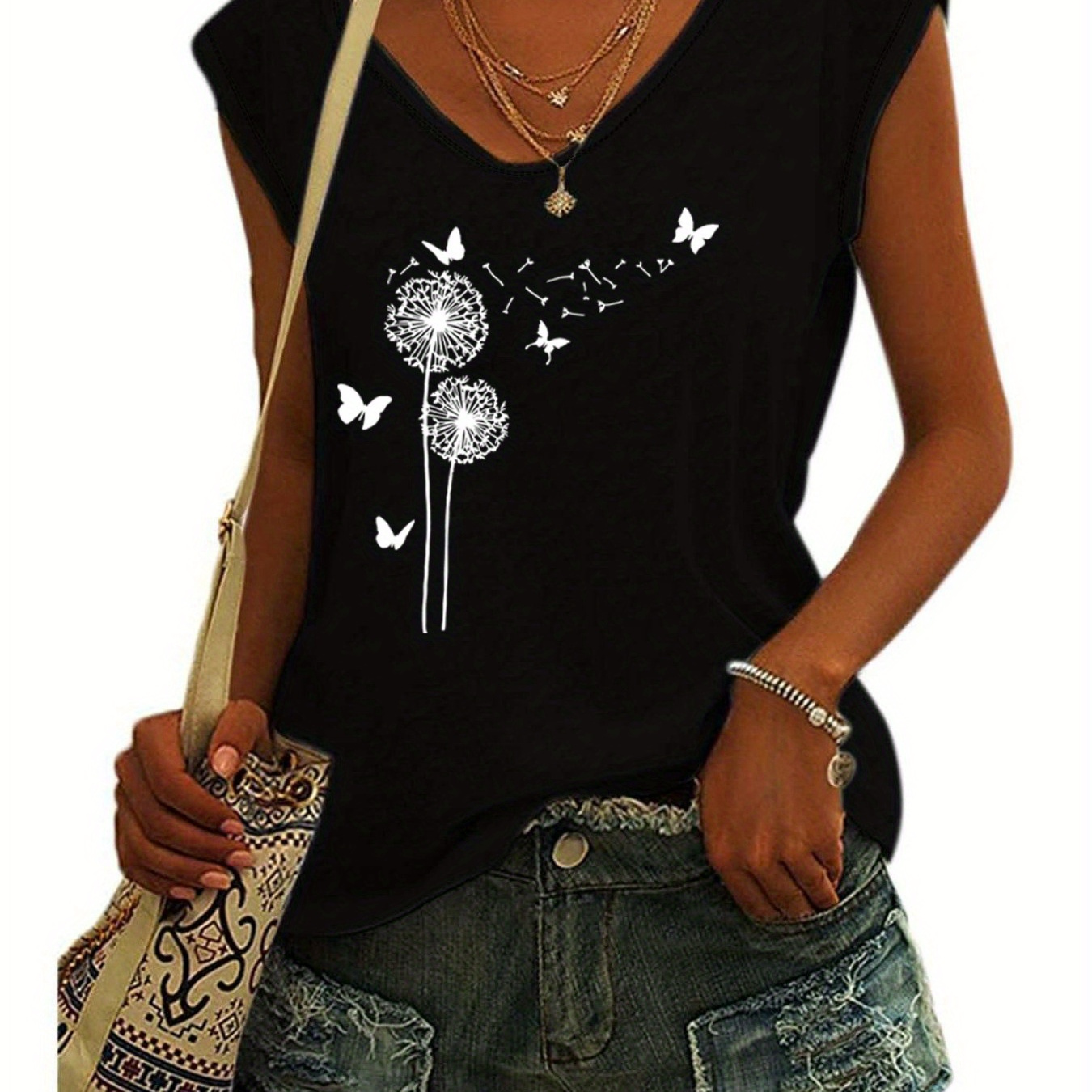 

Butterfly & Dandelion Print Tank Top, Sleeveless Casual Top For Summer & Spring, Women's Clothing