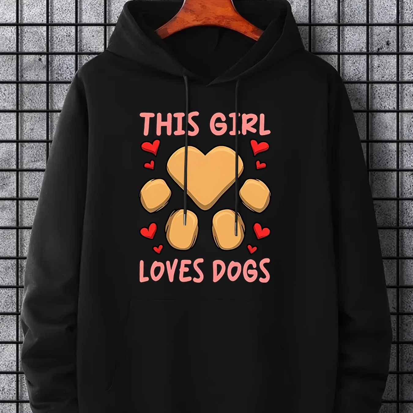 

Men's Casual "loves Dogs" Graphic Print Hoodies, Drawstring Comfortable Oversized Hooded Pullover Sweatshirt Plus Size