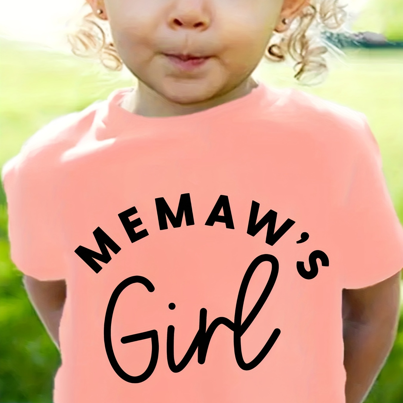 

Memaw's Girl Letter Print, Girls' Casual & Creative Crew Neck Short Sleeve T-shirt, Comfortable & Breathable Summer Top For Girls