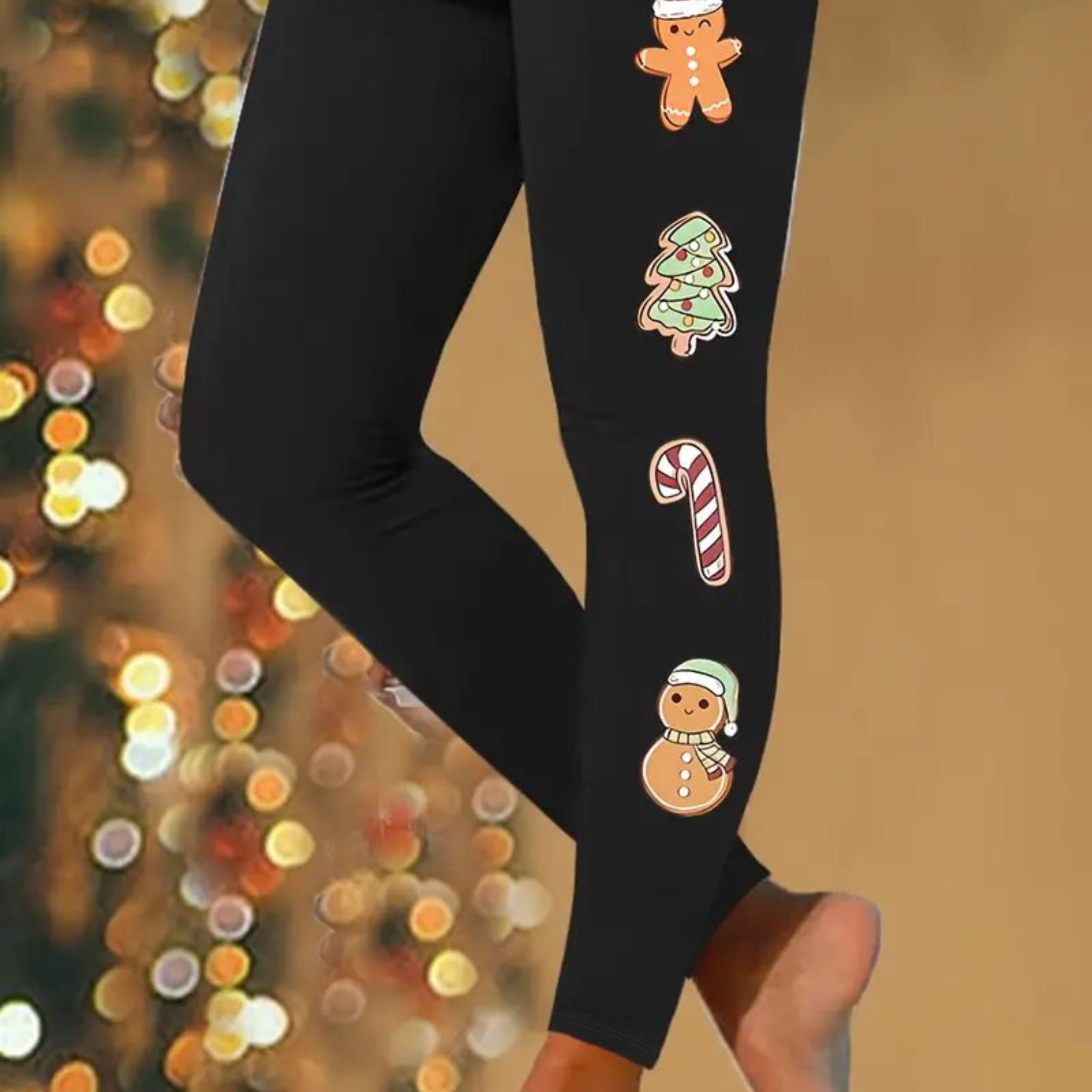 

Christmas Print High Waist Leggings, Casual Skinny Stretchy Leggings, Women's Clothing