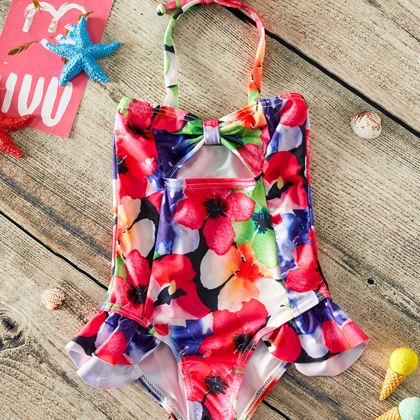 Toddler Girls Bikini Tankini Swimsuit Fish Scale Graphic Ruffle Trim