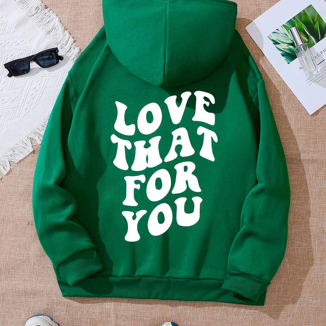 

Letter Print Kangaroo Pocket Hoodie, Casual Long Sleeve Drawstring Hoodies Sweatshirt, Women's Clothing