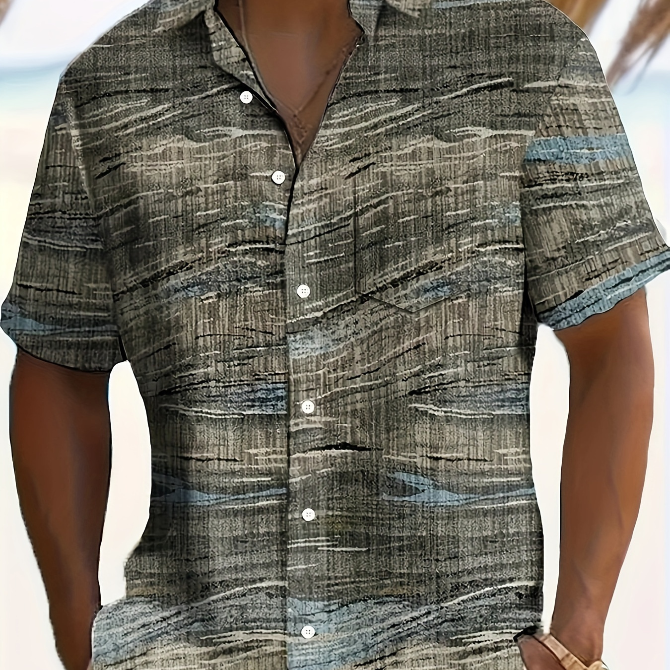 

Chemise décontractée à manches courtes pour homme avec imprimé géométrique - Chemise % polyester à col à avec une légère élasticité, tissu tissé d'été, chemise à coupe régulière pour homme