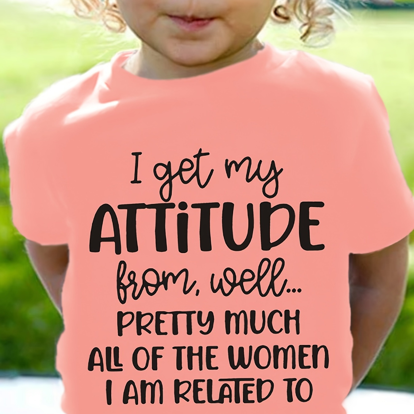 Toddler Girls Letter "I Get My Attitude" Graphic T-Shirt Casual Round Neck Tees Top Kids Summer Clothes