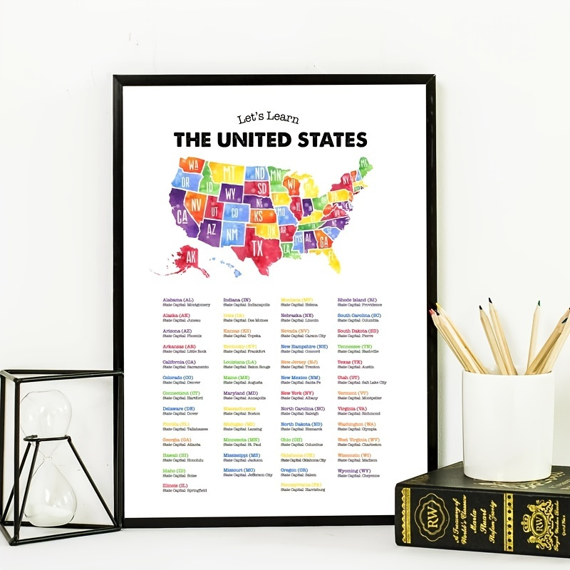 1pc United States Map And Capitals Chart Posters Canvas Painting ...