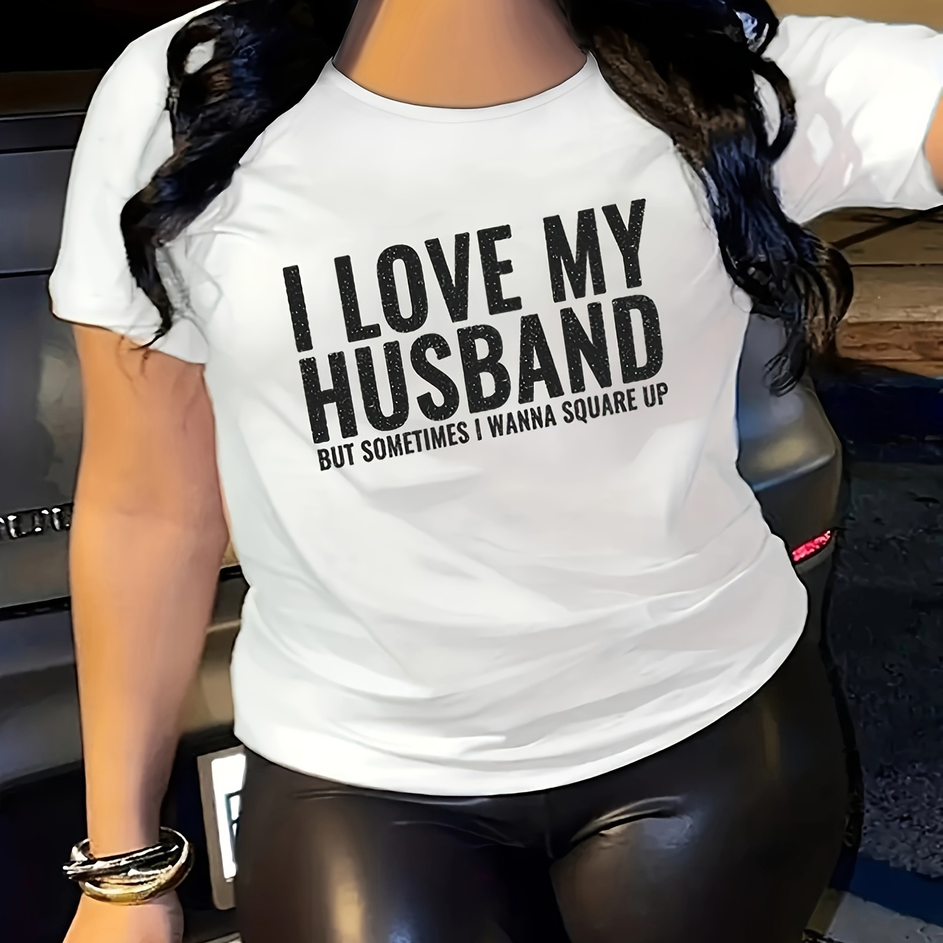 

I Love My Husband Print Comfortable Crew Neck Running Sports T-shirt, Short Sleeve Casual Every Day Top, Women's Activewear