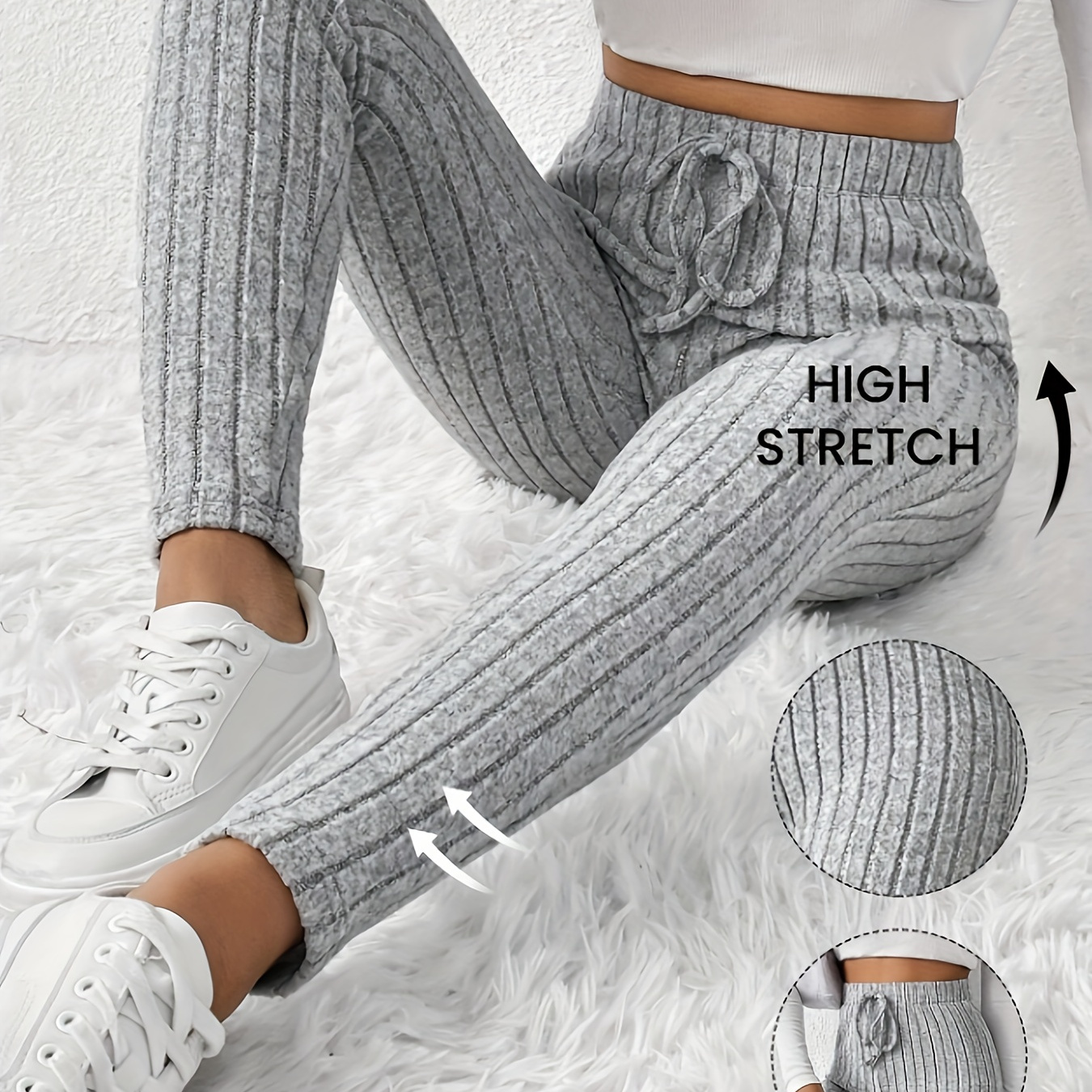 

Leggings de couleur unie à cordon de serrage à la taille, leggings skinny extensibles décontractés pour tous les jours, vêtements pour femmes