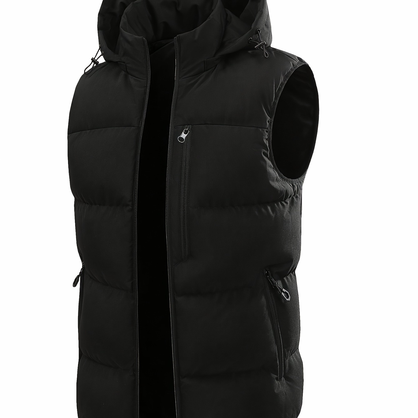 

Men' Color Sleeveless Puffer Vest With Detachable Hood - Trendy Stylish Warm Vest Outdoor Clothes