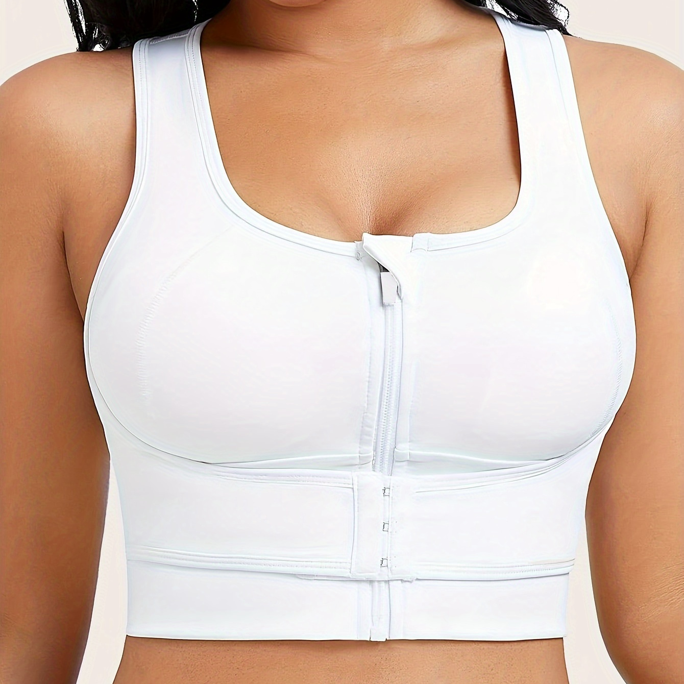 Zipper Front Sports Bra High Stretch Solid Color Running - Temu South Africa