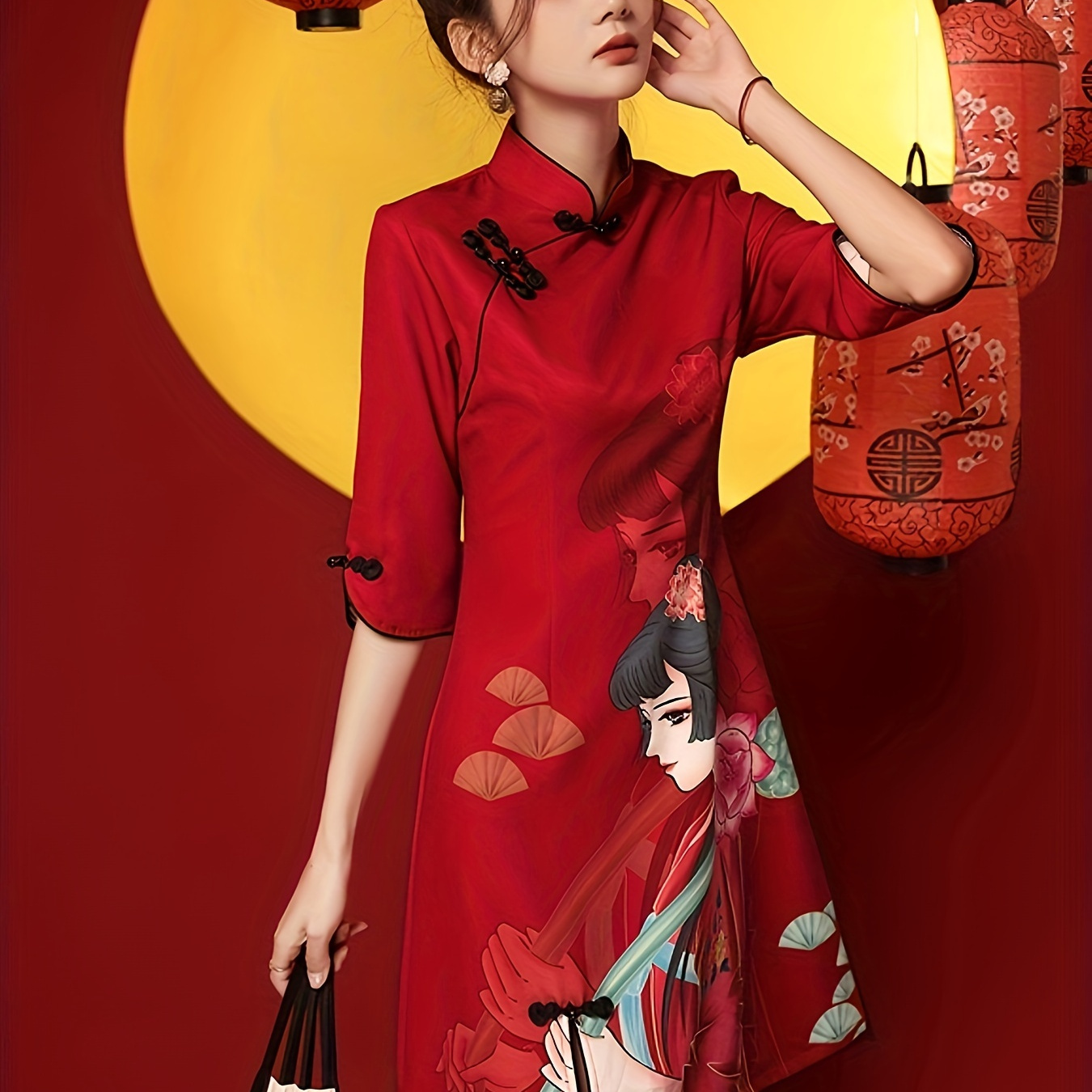 

C-style Retro-modern Chinese-style Improved Cheongsam With A Stand-up Collar, Slim Fit, Short Dress