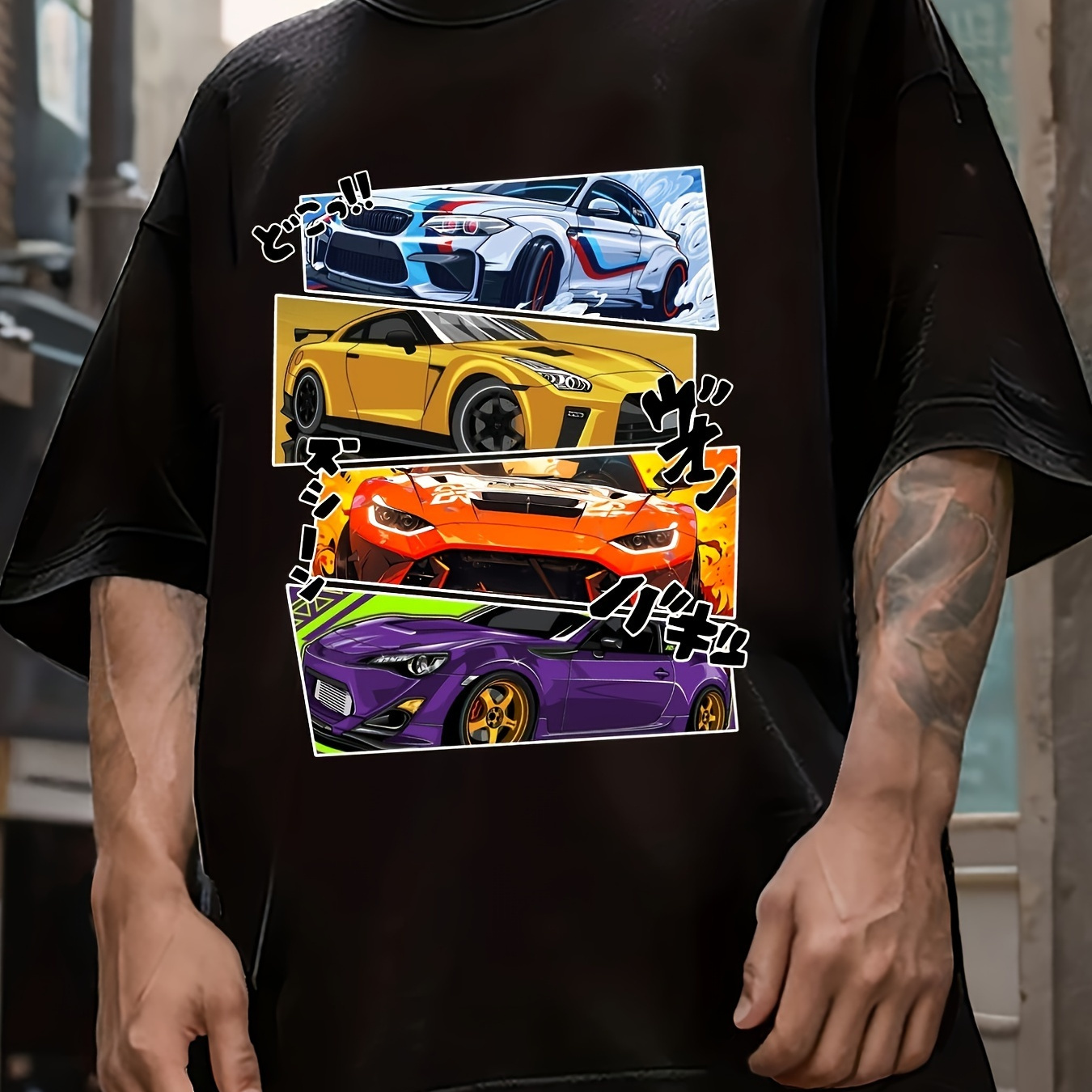 

Anime Racing Car Japanese Style Print, Men's Summer Casual Short Sleeve T-shirt, Round Neck, Comfy And Simple Fit, Versatile Outdoor Top For Daily Wear