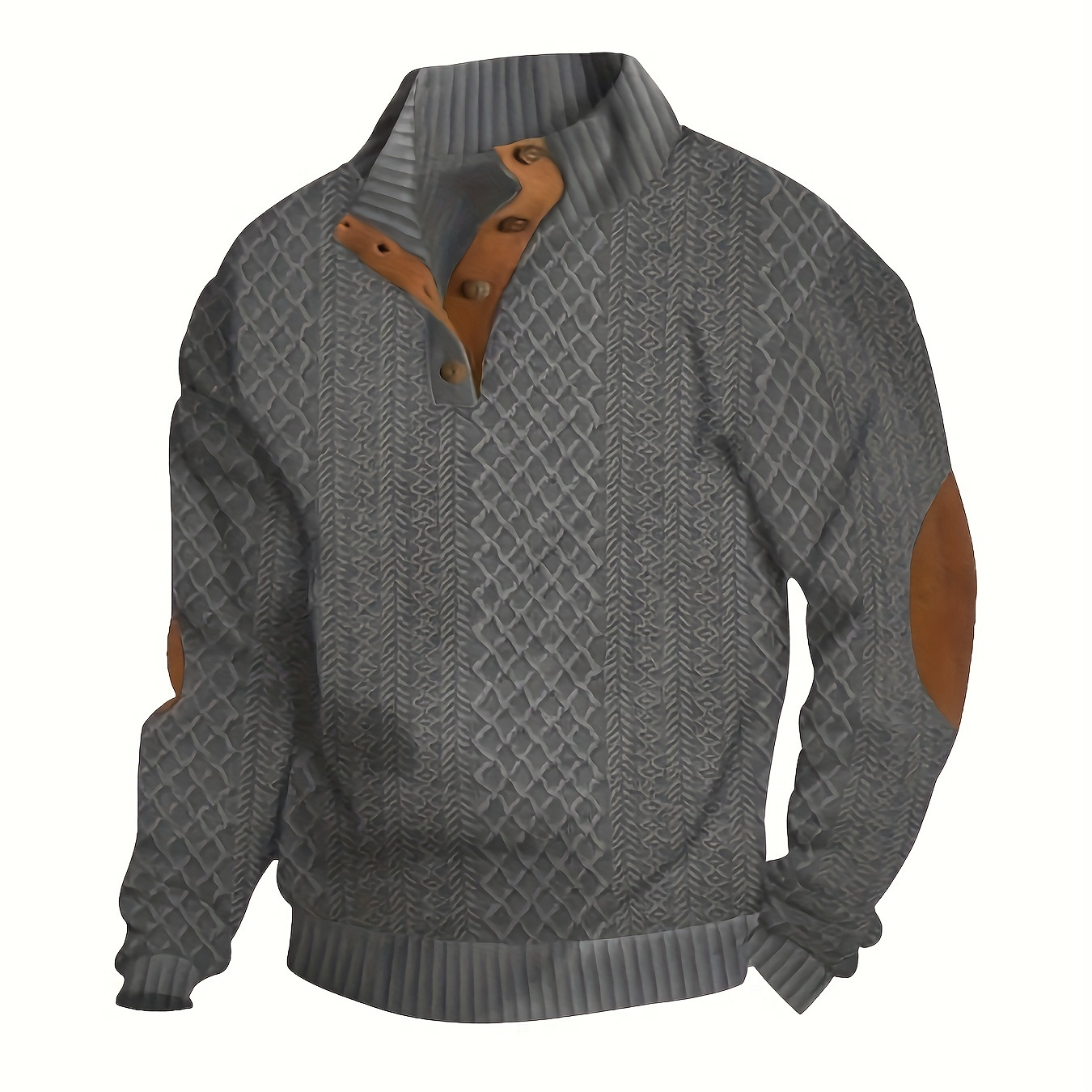 

Men's Casual Stand Collar Long Sleeve Knit Pullover - Cozy Polyester, Fall & Winter