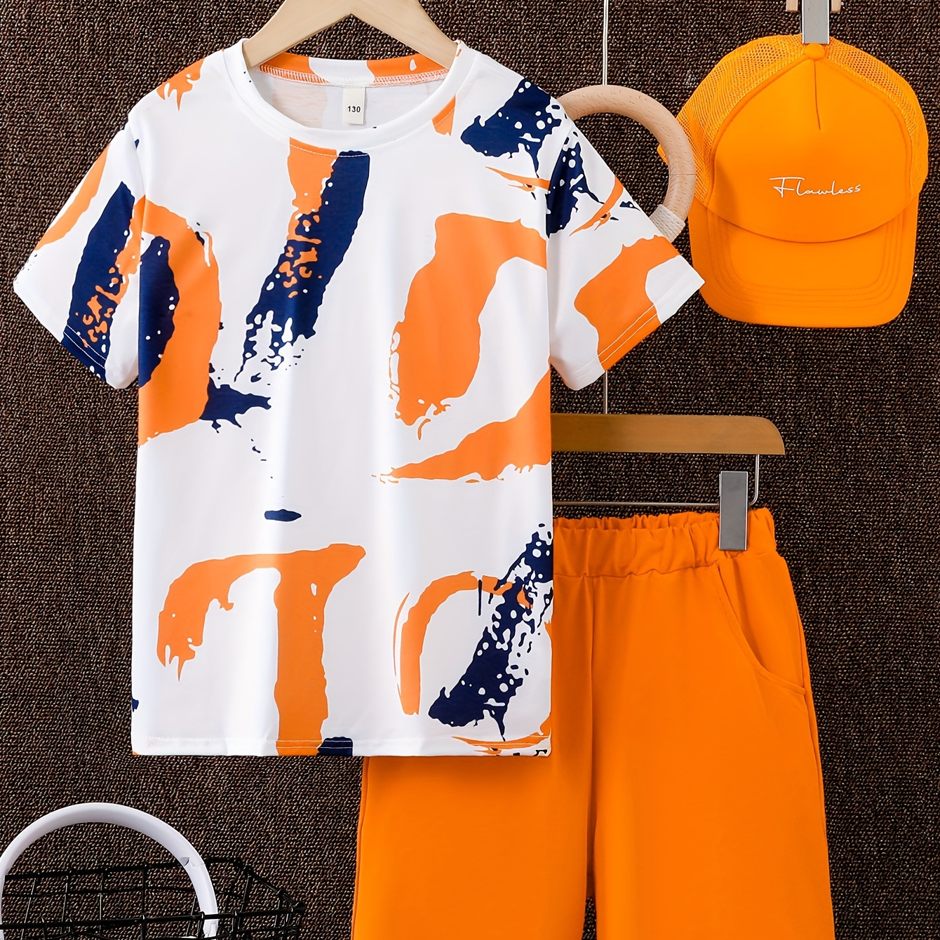 

2pcs Boys Casual Colorful Letter Print Comfortable Versatile Short Sleeve T-shirt & Shorts & Cap Set, Cool, Lightweight And Comfy Summer Clothes!