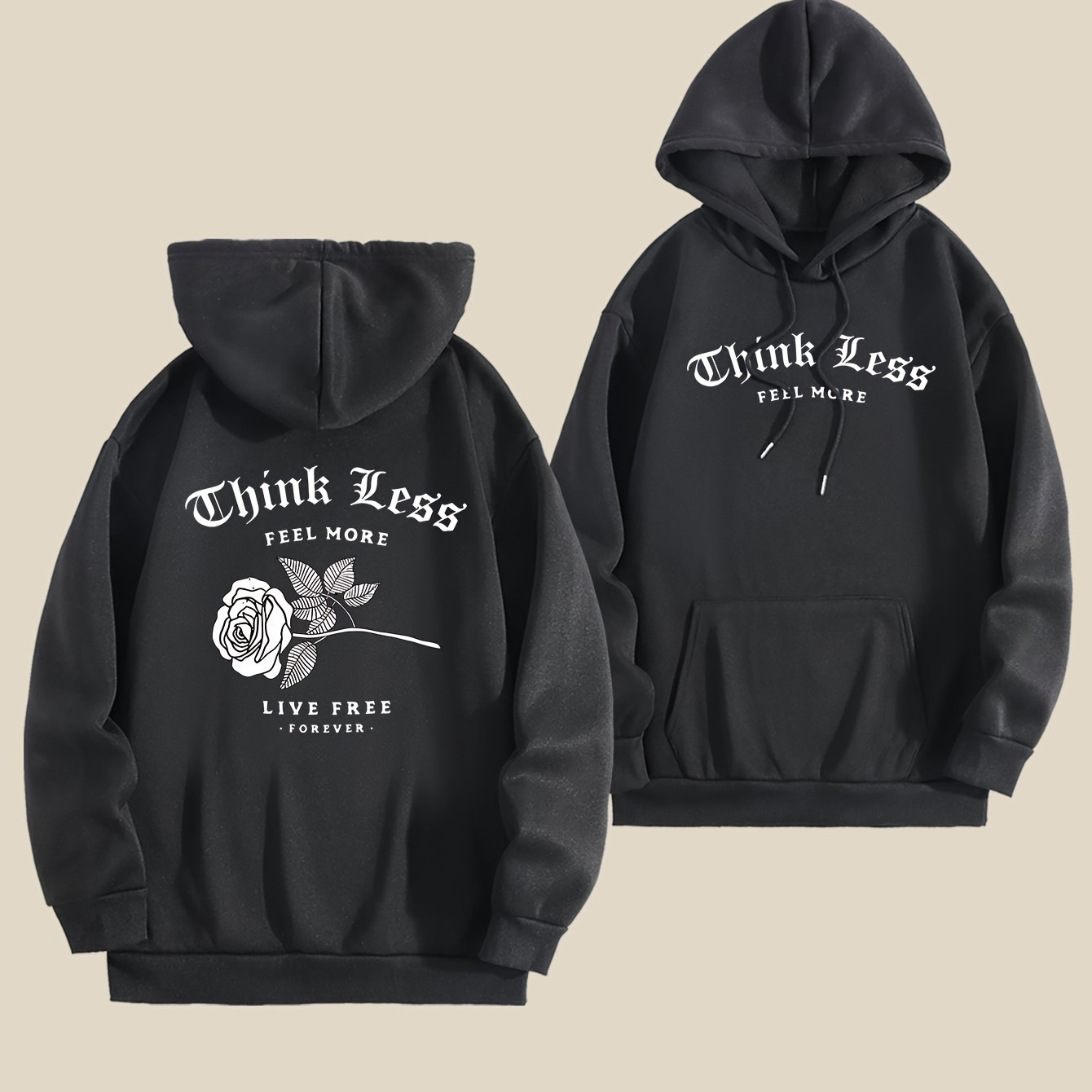 

Letter Slogan Rose Pattern Hoodie, Men's Cool Hoodie, Casual Graphic Design Pullover Hoodie And Kangaroo Pocket Streetwear Autumn And Winter Hoodie