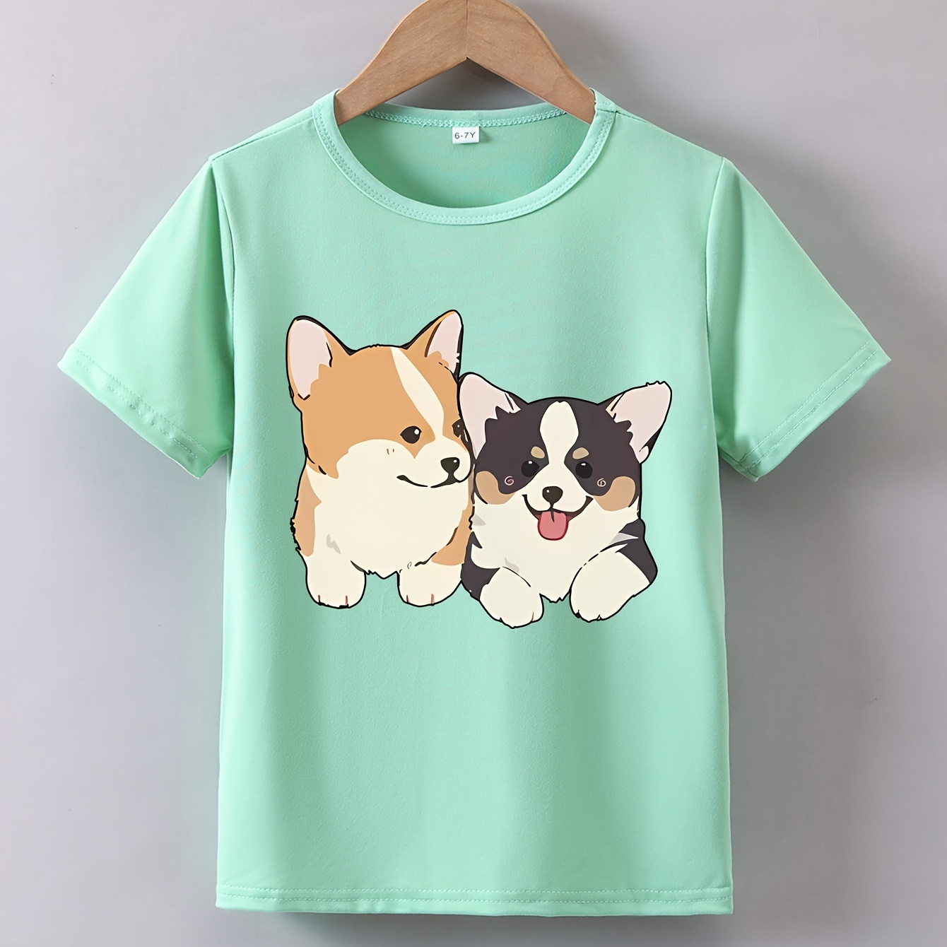 

Cartoon Corgi Graphic Print Creative T-shirts, Soft & Elastic Comfy Crew Neck Short Sleeve Tee, Girls' Summer Tops