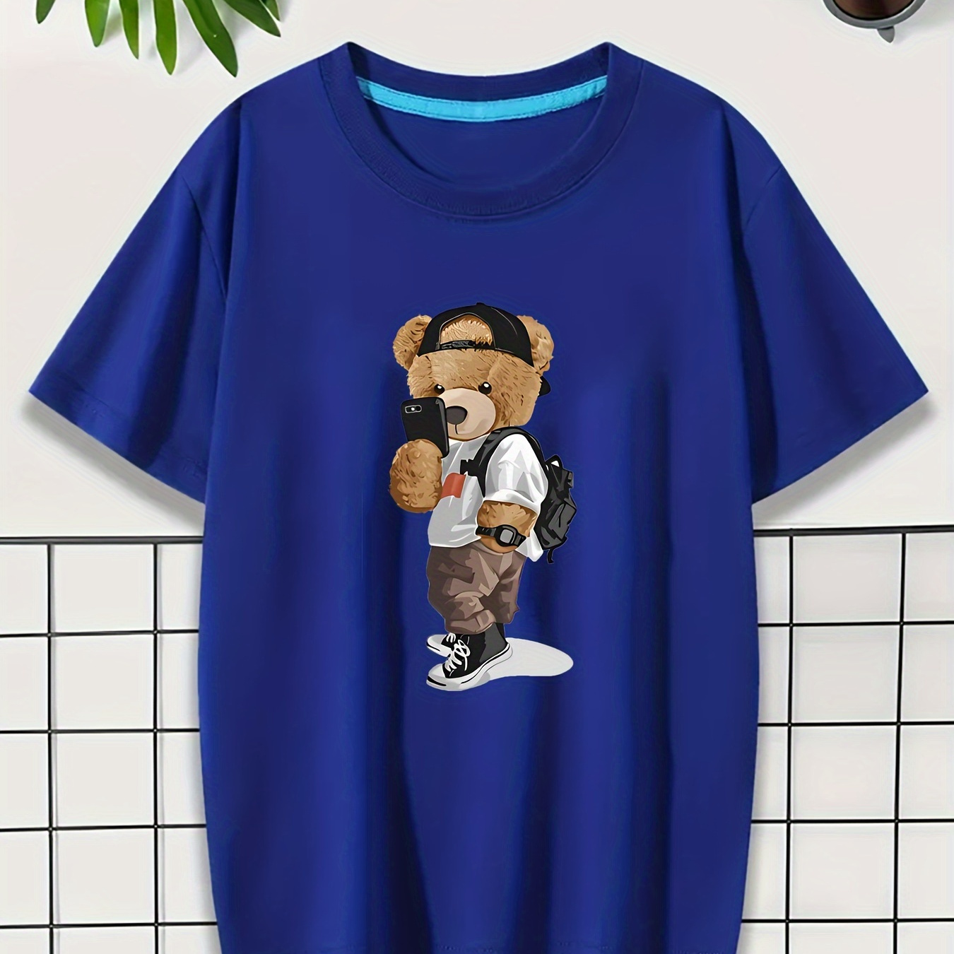 

Creative T-shirt For Boys, Crew Neck Cartoon Bear Print Tee Top, Short Sleeve Pullover Top For Summer