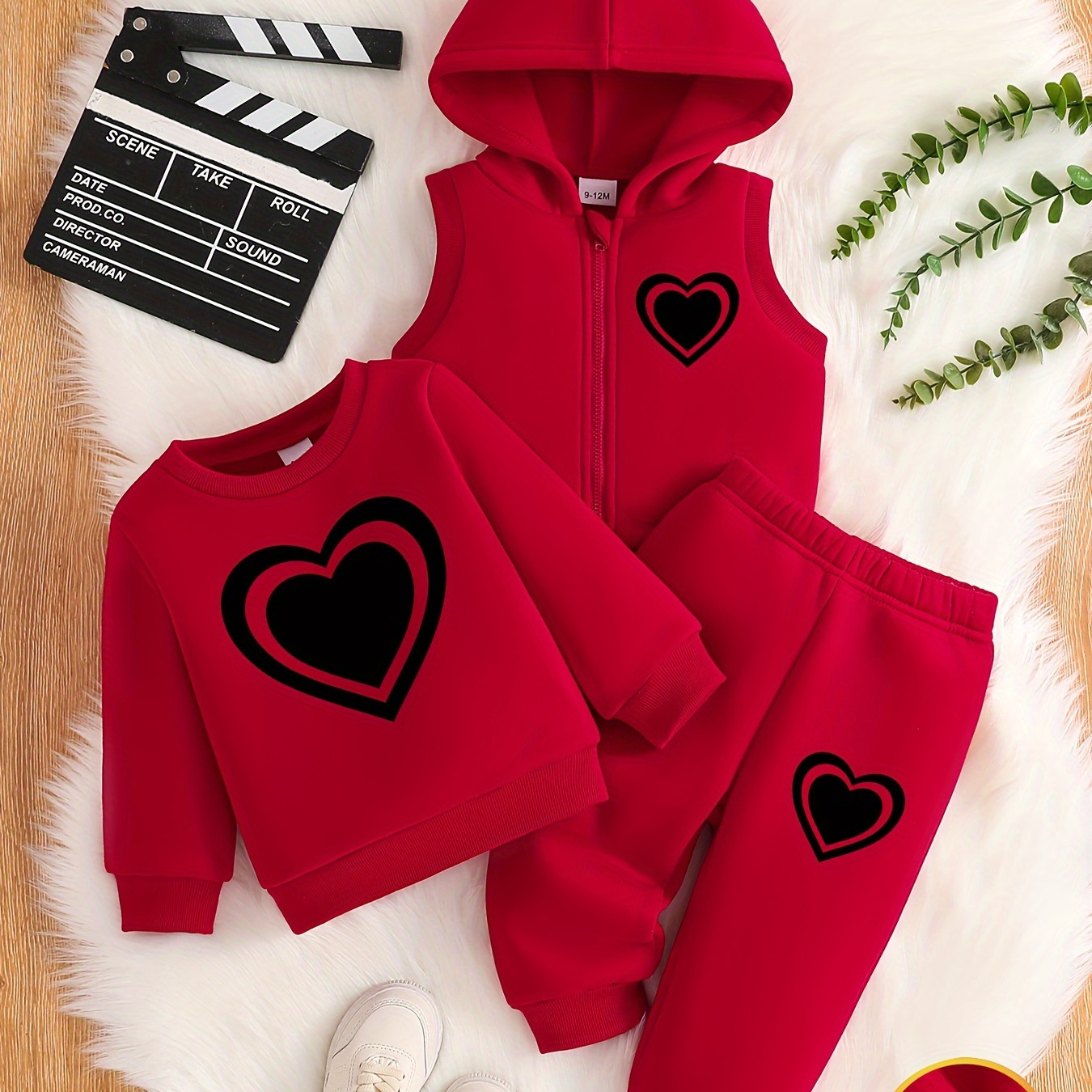 

Infant 3- Outfit Set, Thickened And Pants, Red Pattern, , , , For