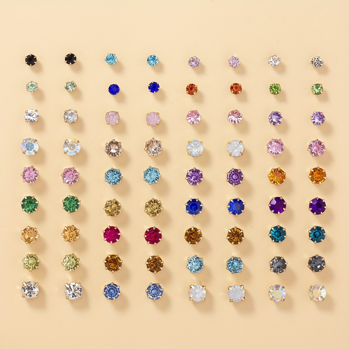 

36 Pairs Colorful Rhinestone Stud Earrings Cute Minimalist Style Daily Wear Accessories Female Gift