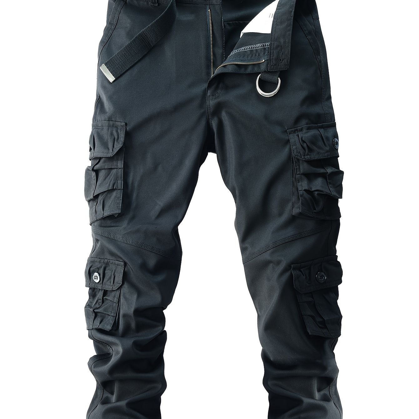 

Yuehaibao Men's Casual Tactical Pants With Zipper Fly, Polyester Cargo Trousers With Pockets, Loose -season Workwear With Stretch - (excludes Belt)