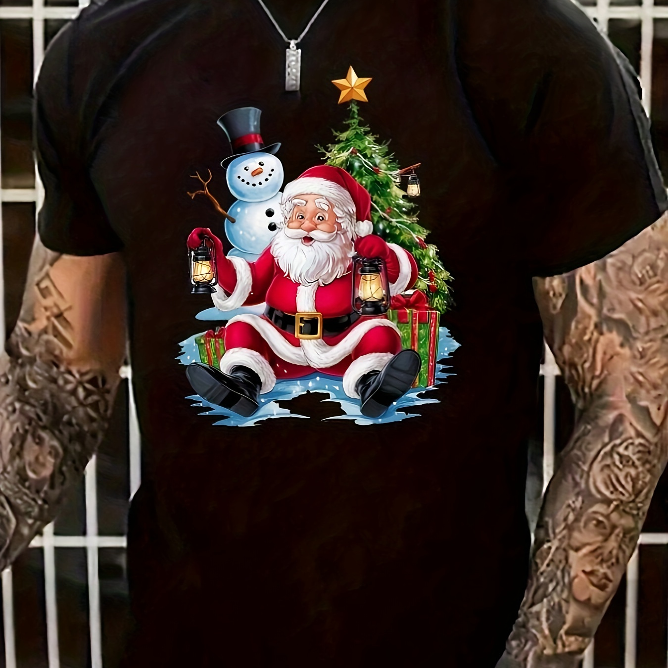 

Men's Christmas Print T-shirt - Casual Polyester & Spandex , Crew Neck, Short Sleeve - Summer, Christmas Print