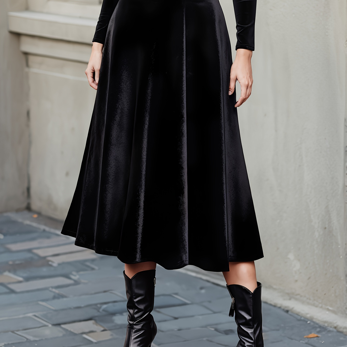 

Plus Size Solid Midi Skirt, Elegant High Waist Skirt For , Women's Plus Size Clothing
