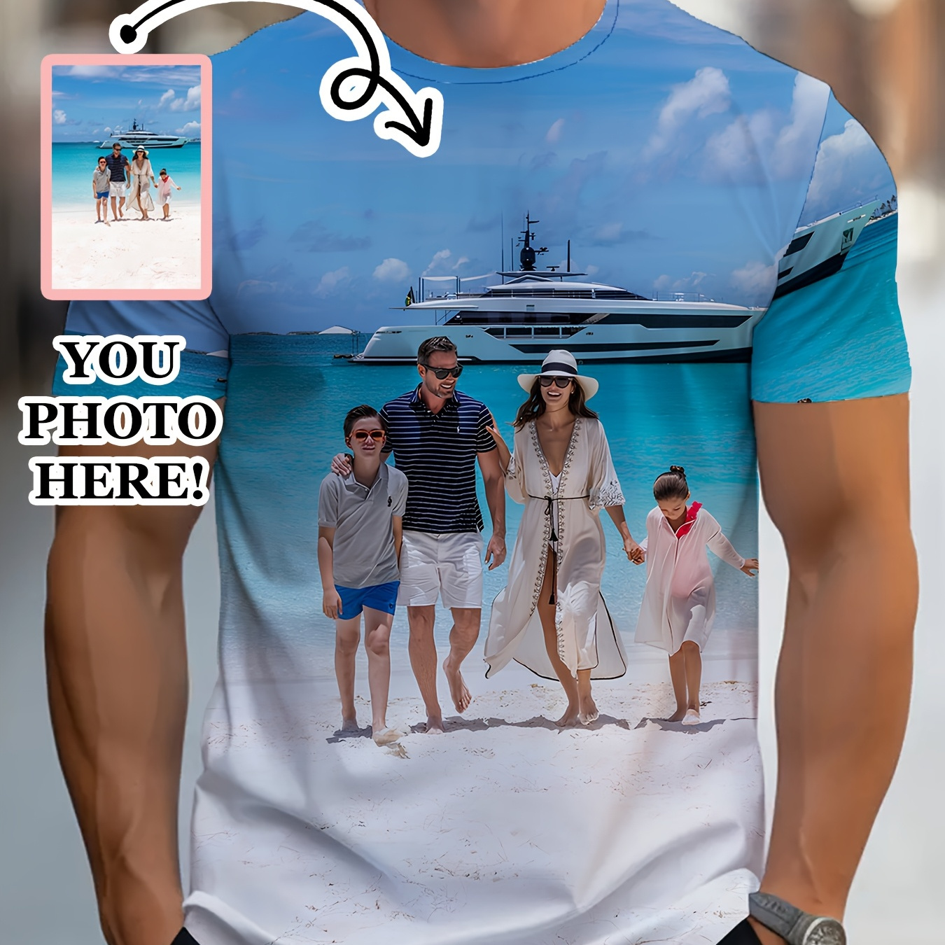 

Customizable 3d Photo T-shirt For , Crew Neck, Casual Polyester Knit, Slight Stretch, Heat Transfer, Personalized Gift, Regular Fit - Summer Collection, 100% Polyester, 180gsm