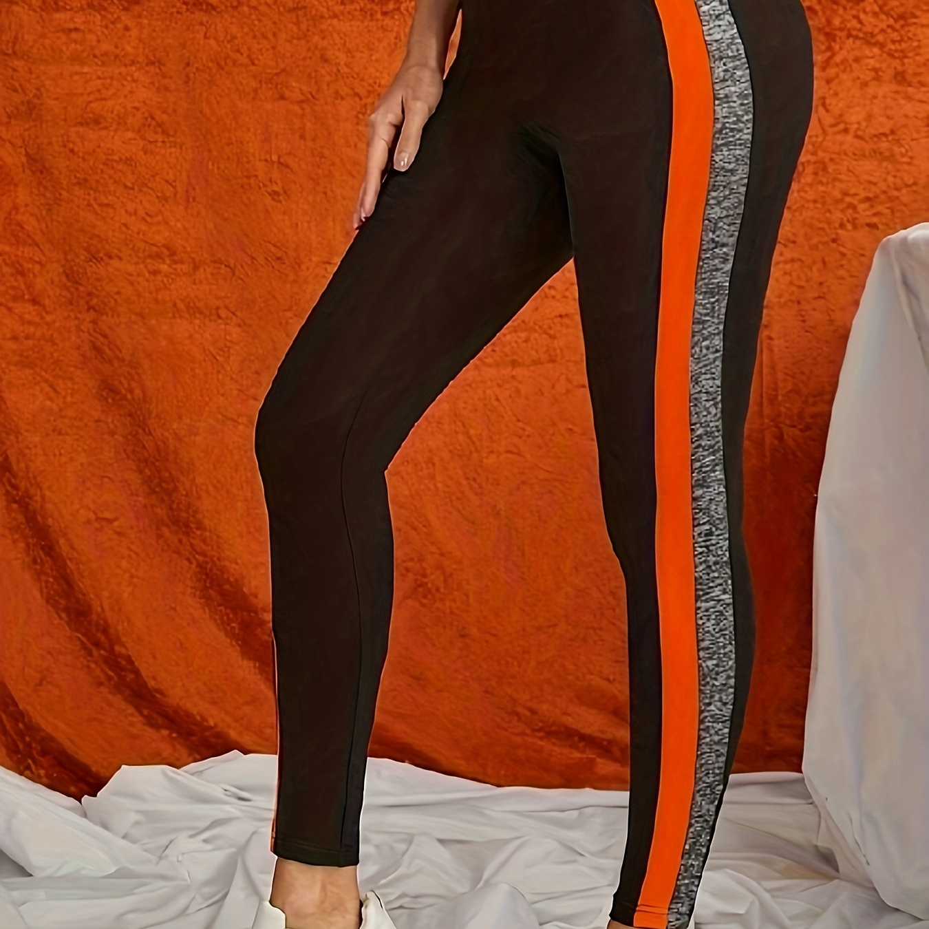 

Striped Side High Waist Workout Leggings, Casual Skinny Stretchy Leggings For , Women's Clothing