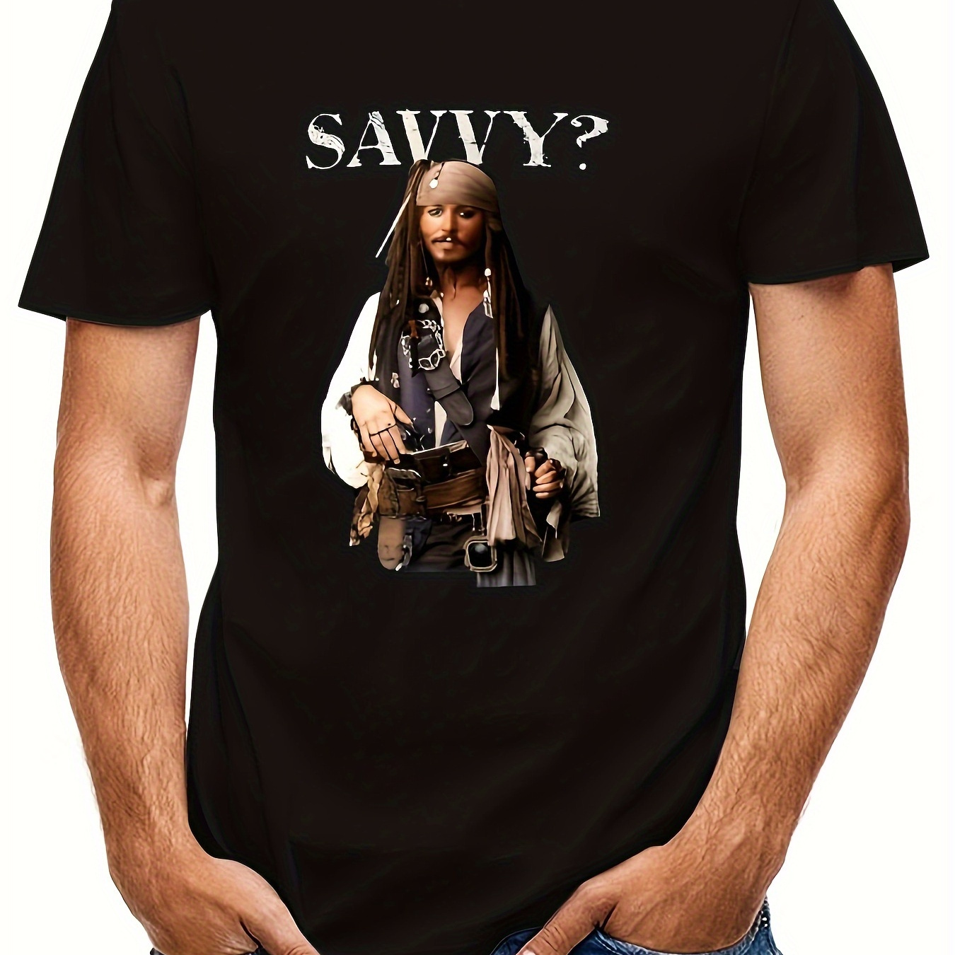 

(authorized) Pirates Of Sparrow Cotton Men's T-shirt Fashion Casual Short-sleeved Crewneck T-shirt