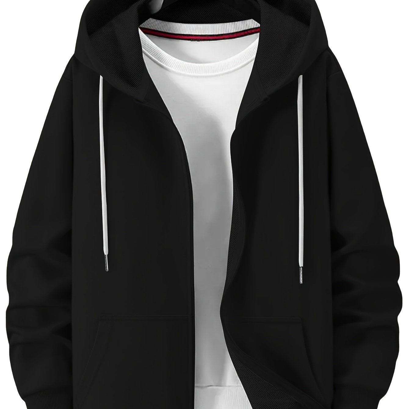 

Cozy Oversized, Men's Plus Size Hooded Cardigan, , Solid Color, Knitted Fabric, Machine Washable, Plus Size