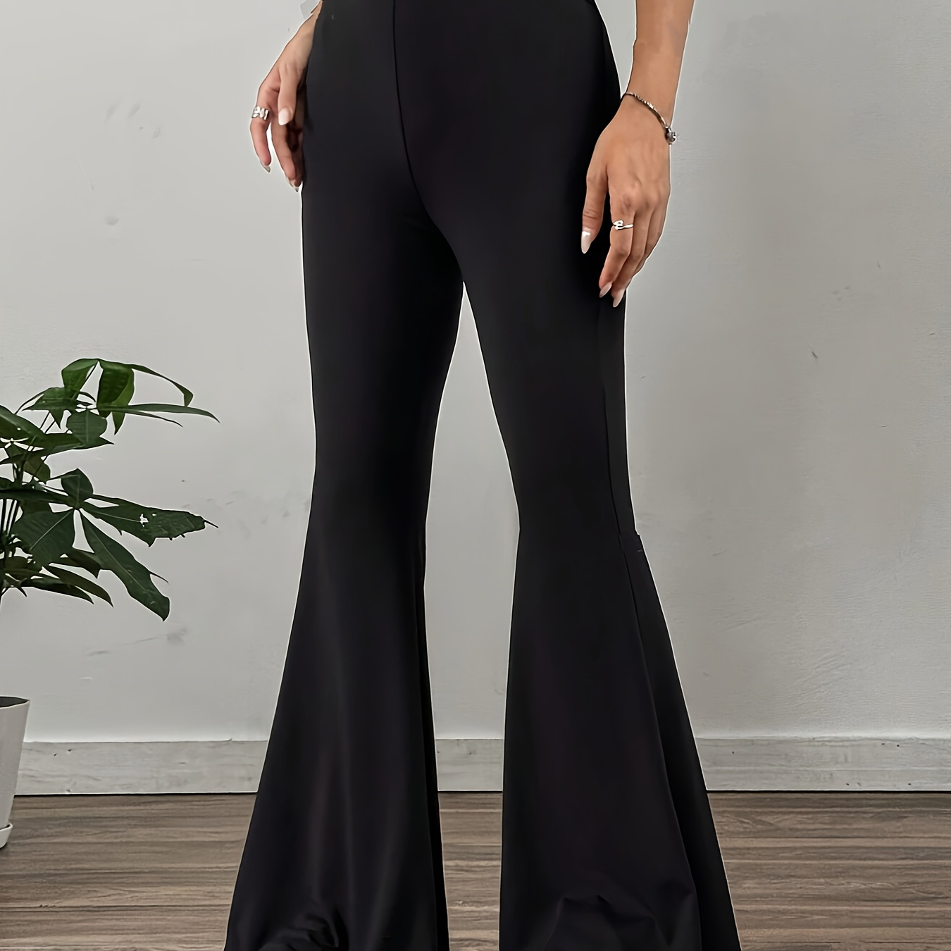 

Solid Color Flare Leg Pants, Elegant Forbidden Pants For Spring & Summer, Women's Clothing