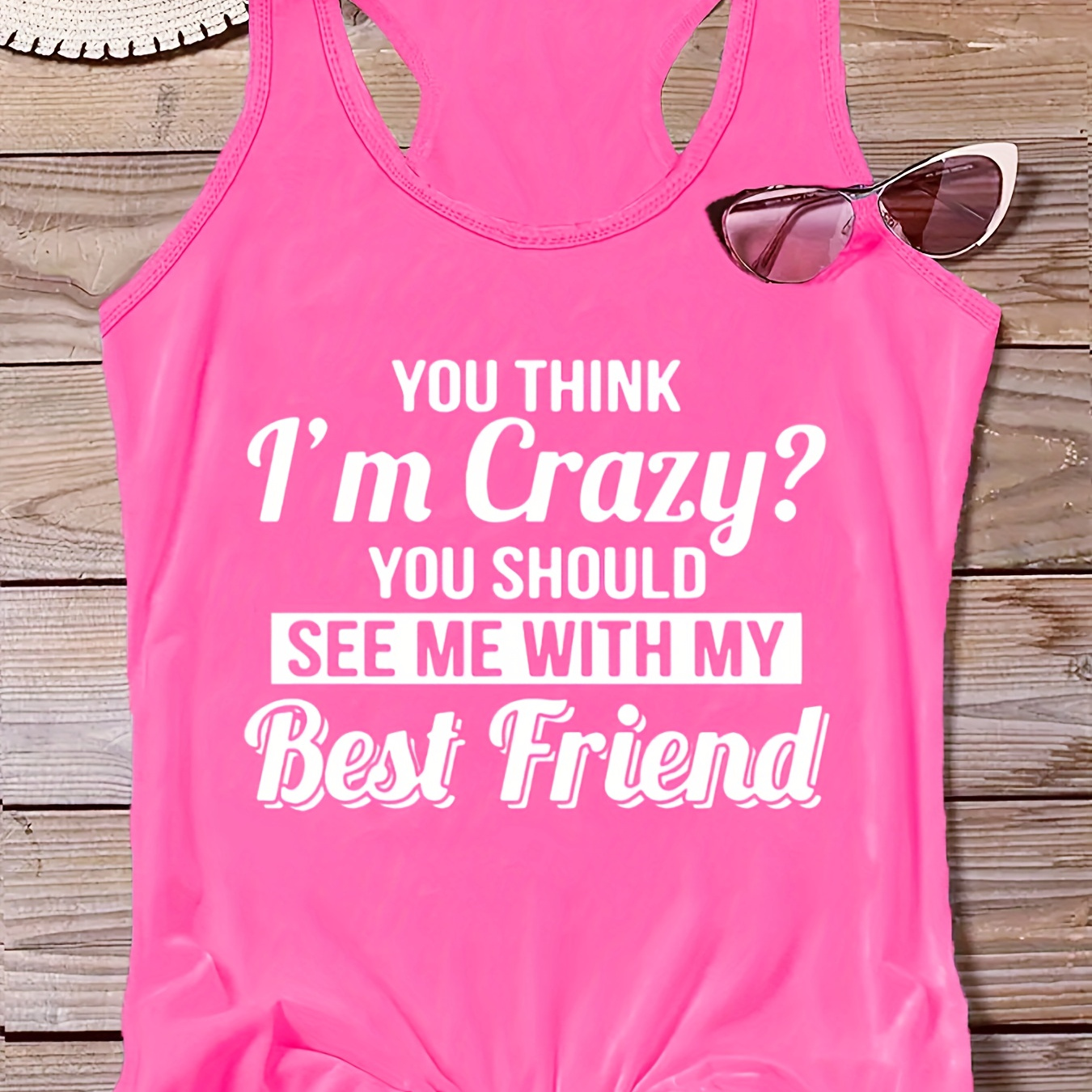 

Plus Size Best Friend Print Tank Top, Casual Crew Neck Sleeveless Tank Top For Summer, Women's Plus Size clothing