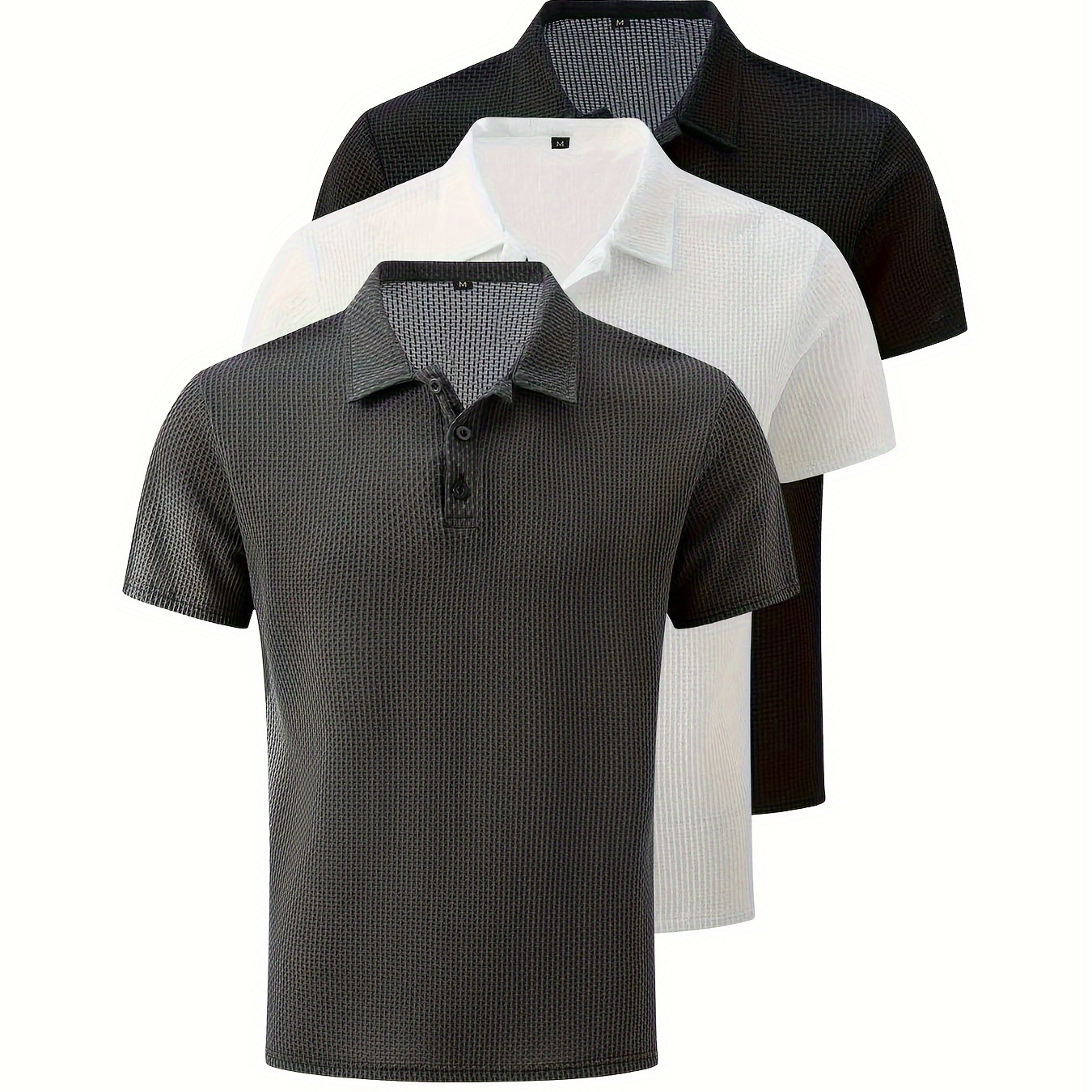 

3-pack Men's Summer Short Sleeve Golf Shirts With Collar, Casual Style, Stretchy Cool Comfortable Breathable Quick-dry Golf Shirts