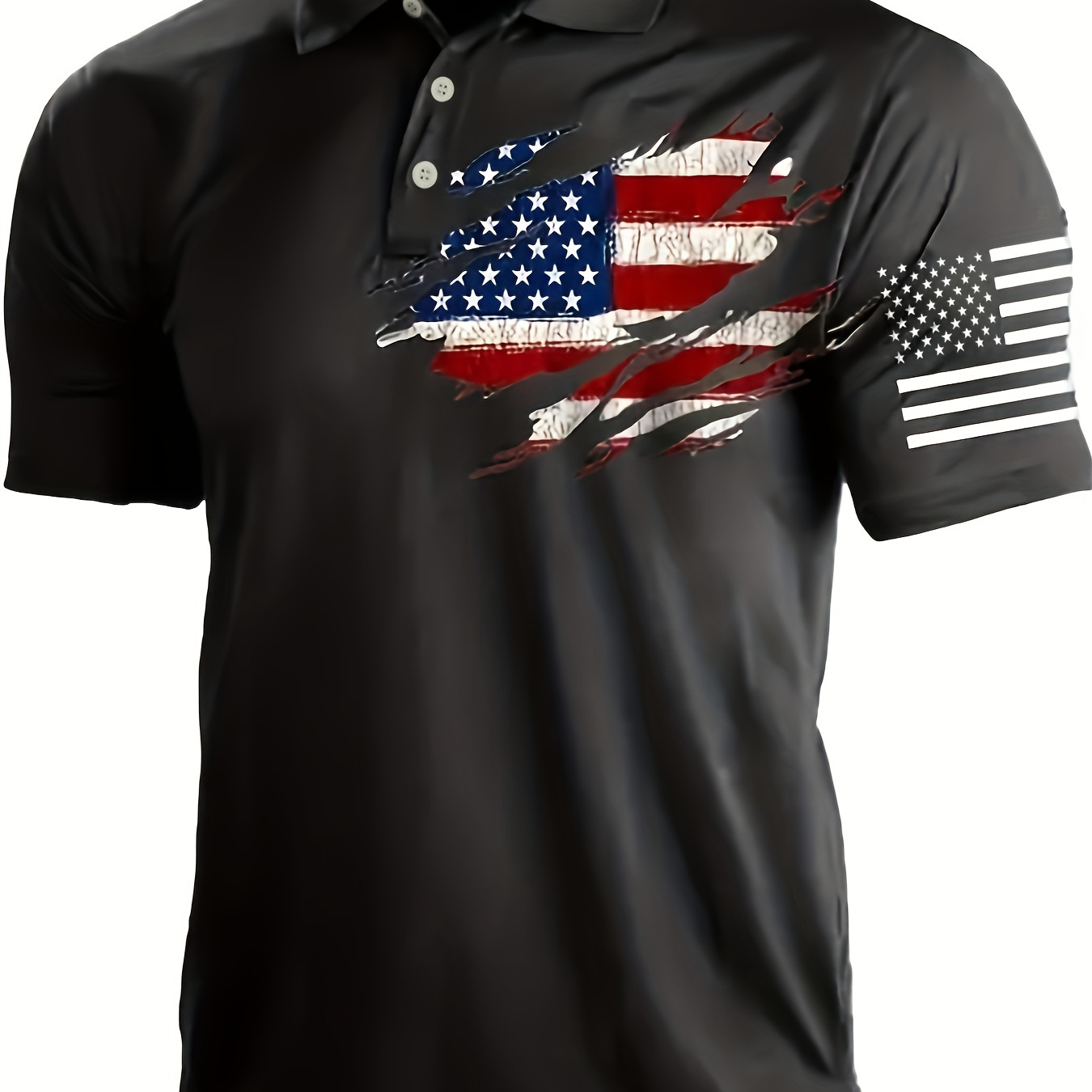 

American Flag Print Men's Vintage Short Sleeve Lapel Golf Shirt, Summer Outdoor, Gift For Men