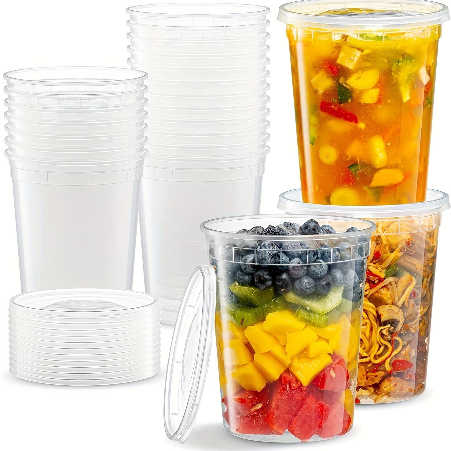 Food Storage Containers [24 Set] 32 oz Plastic Deli Containers with Lids,  Slime, Free, Stackable, Leakproof, Microwave/Dishwasher/Freezer Safe