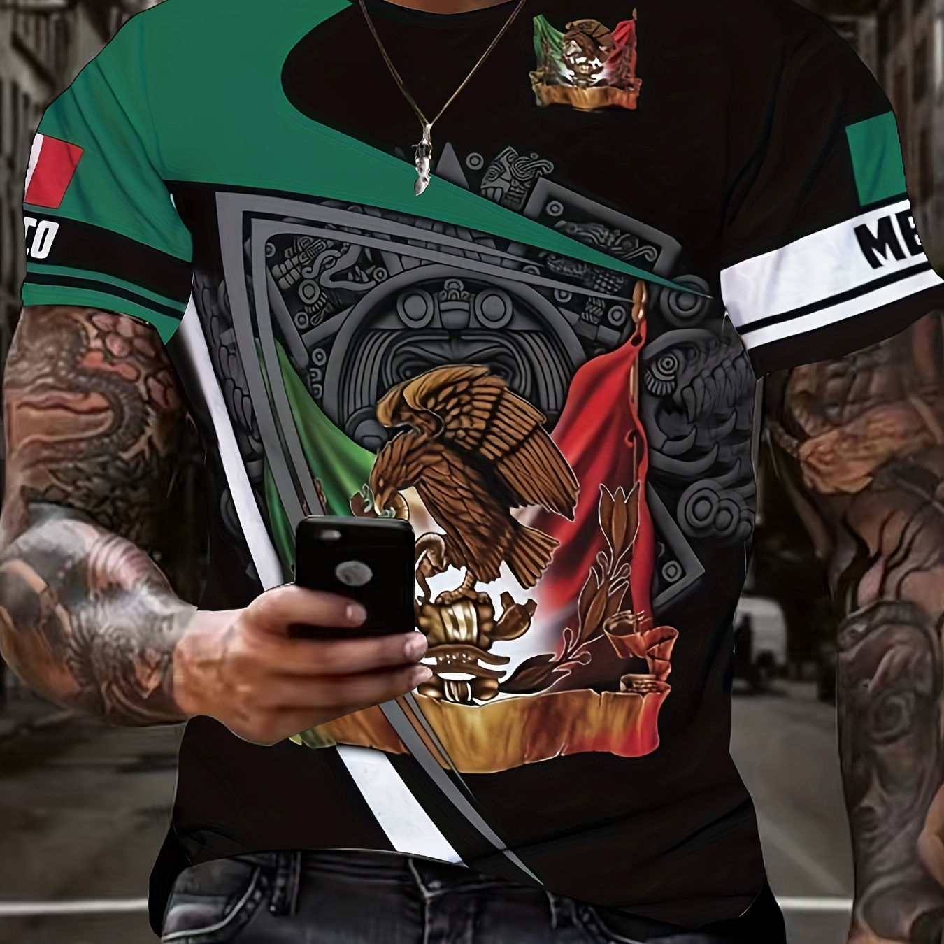 Camiseta Estampado Camuflaje Águila Serpiente México Hombre - Temu