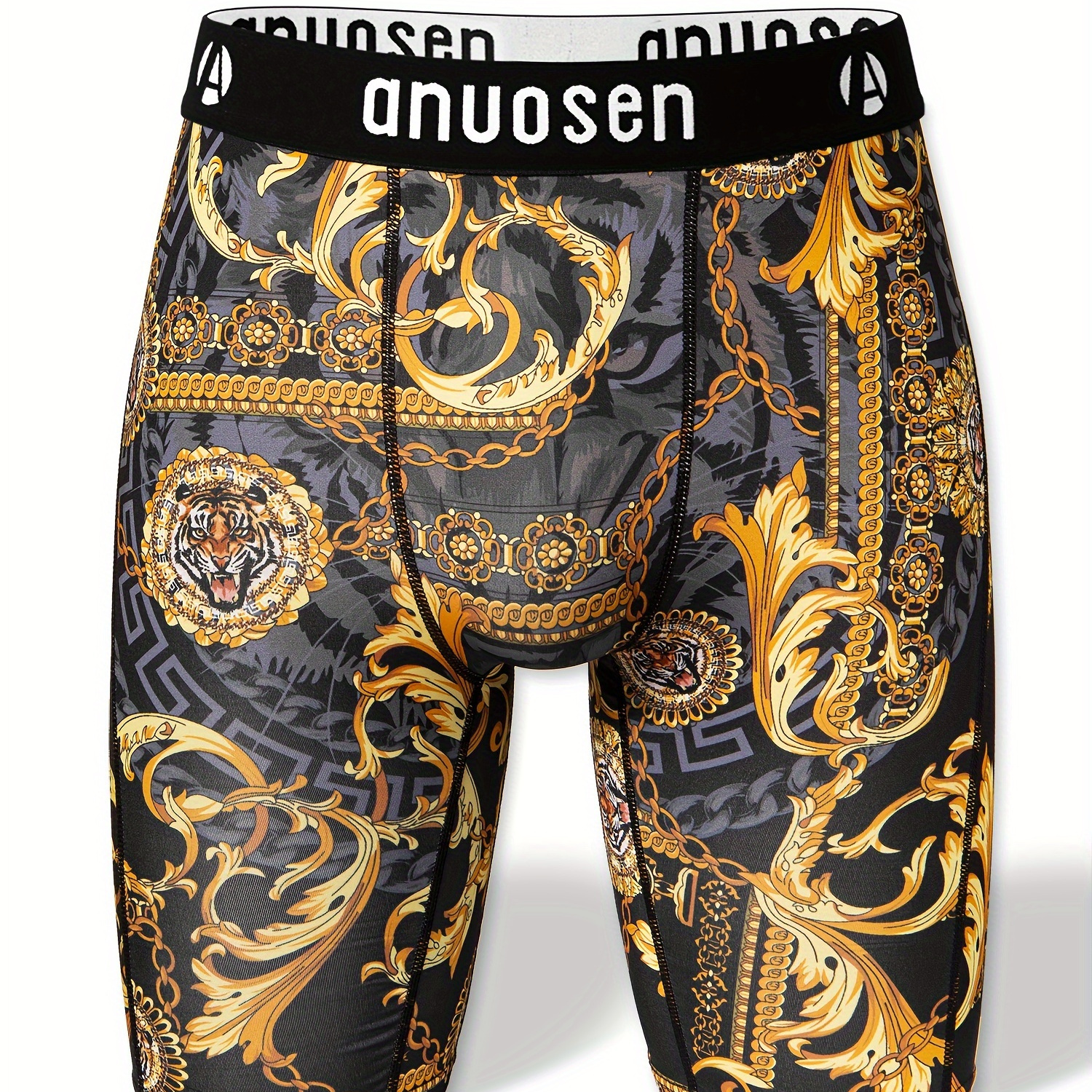 

Anosen Men's Long Sports Boxer Briefs, Hip-hop Tiger Print, Moisture-wicking, Extended Length, Breathable Stretch , Casual Underwear, Panty For Daily & Casual Use