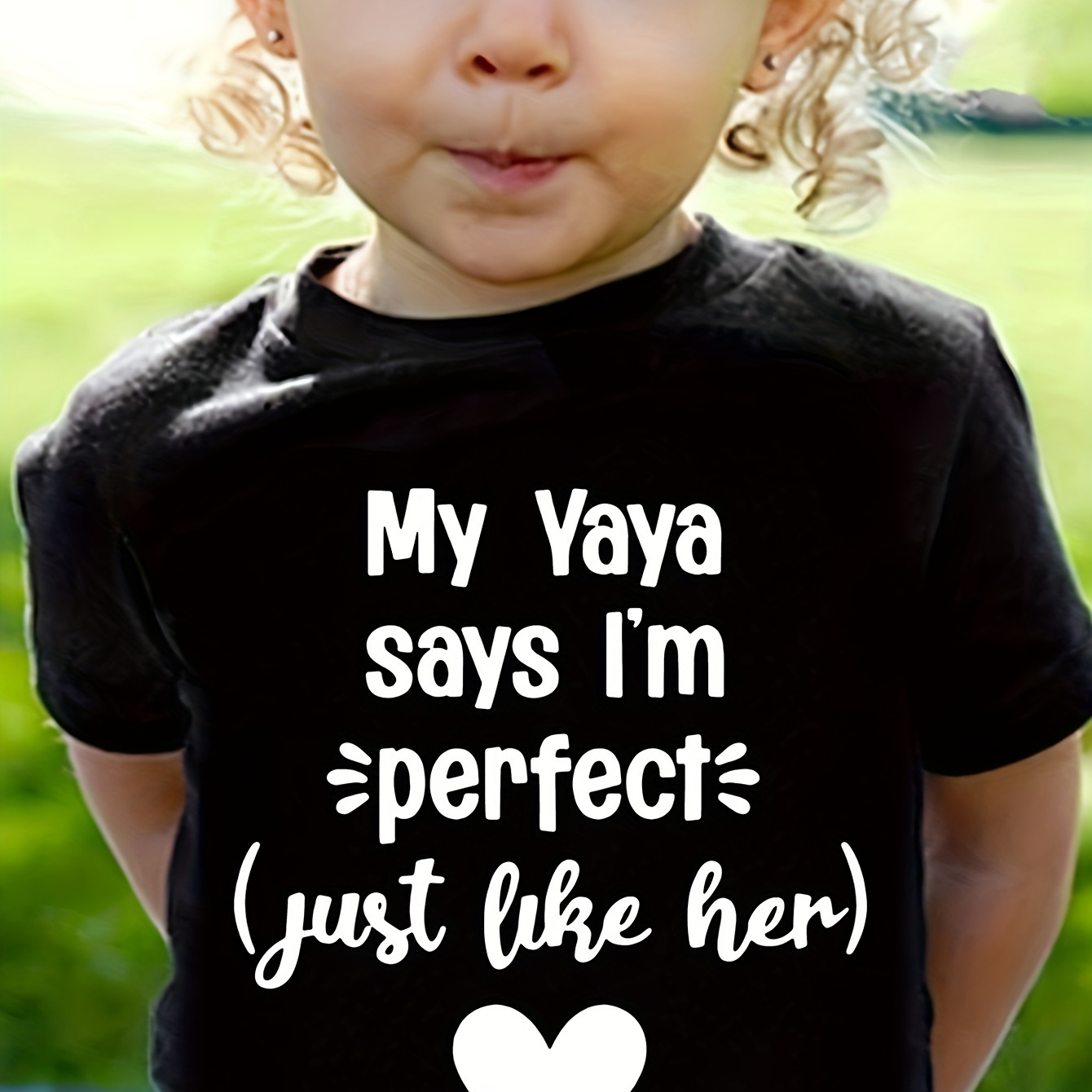 

My Yaya Says I'm Perfect Just Like Her Print, Girl's Casual Comfy Round Neck Short Sleeve T-shirt For Daily And Outdoor Wear