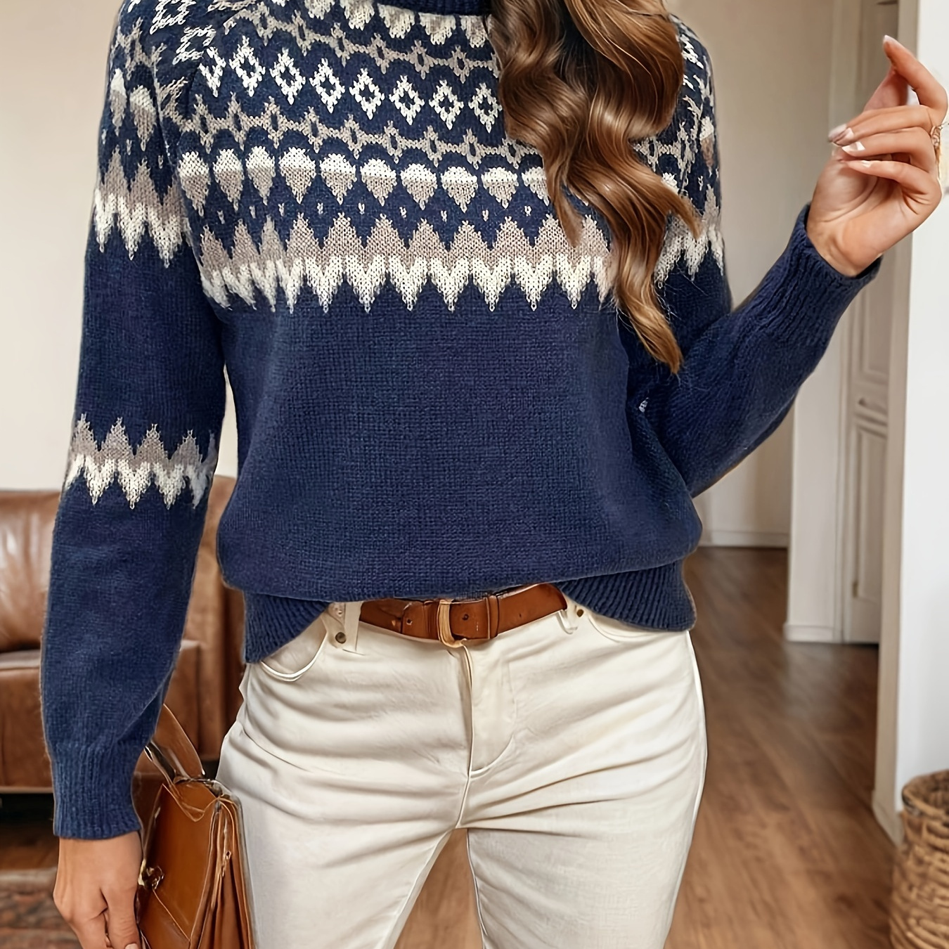 

Striped Pattern Long Sweater, Sweater For & Fall, Women's Clothing